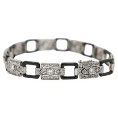 Bracciale Art Deco in oro con diamanti e onice, anni '20, unico nel suo genere.