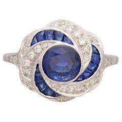 Einzigartiger Art Deco inspirierter Saphir & Diamant 18k Ring