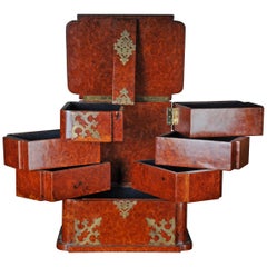 Unique Art Deco Jewelry Box Covered with Velvet