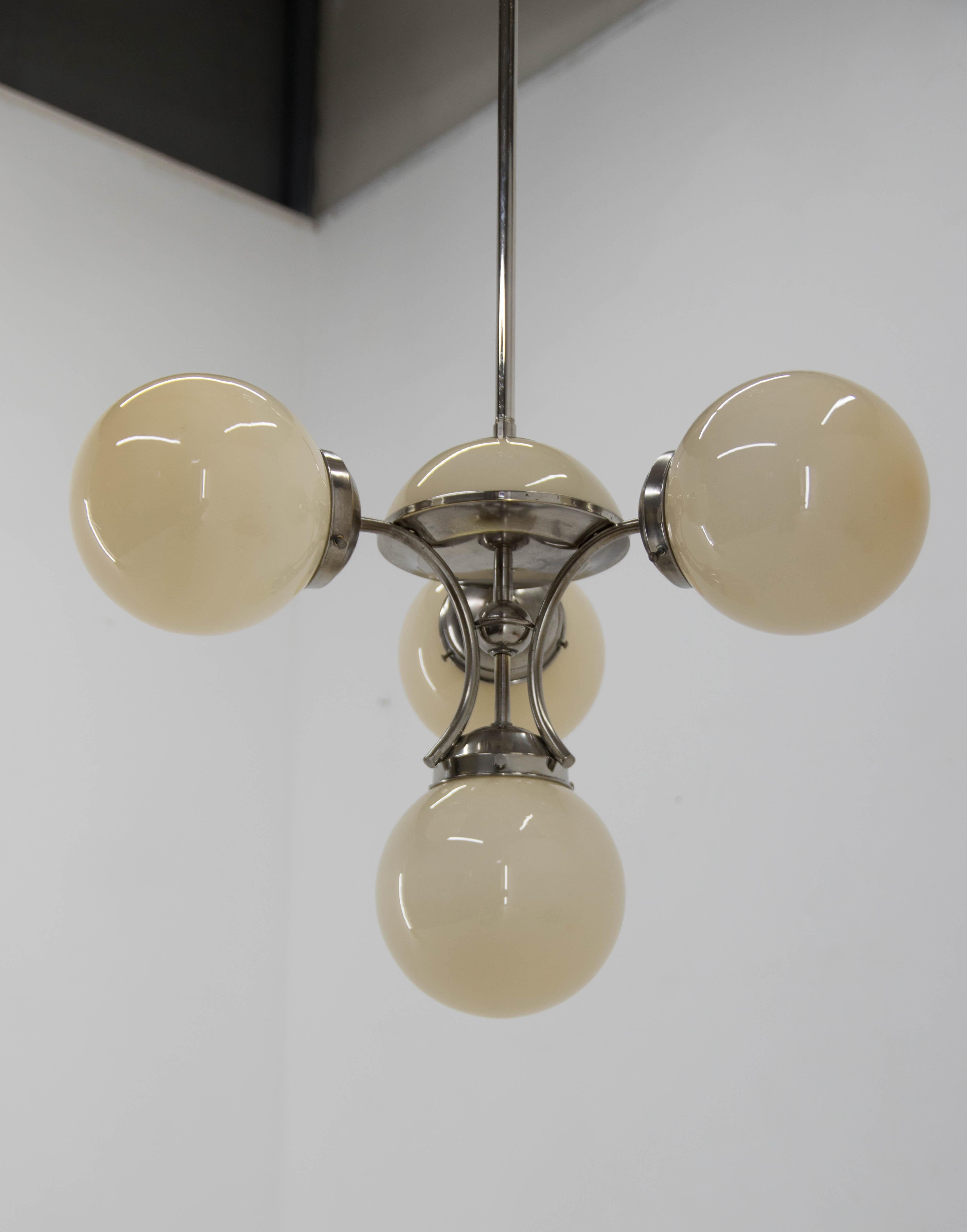 Unique Art Deco Nickel and Glass Chandelier, 1930s For Sale 4