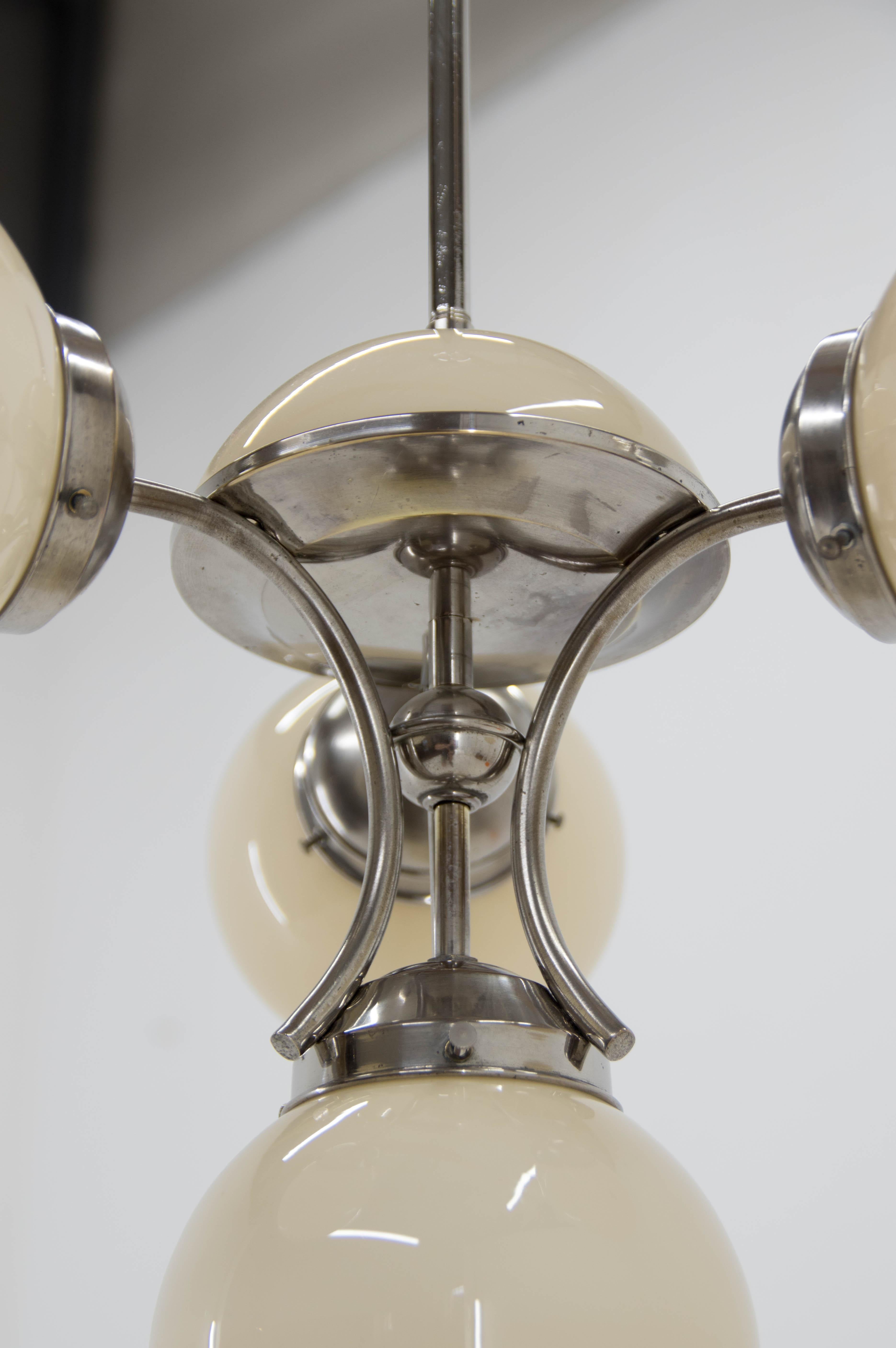 Unique Art Deco Nickel and Glass Chandelier, 1930s For Sale 5