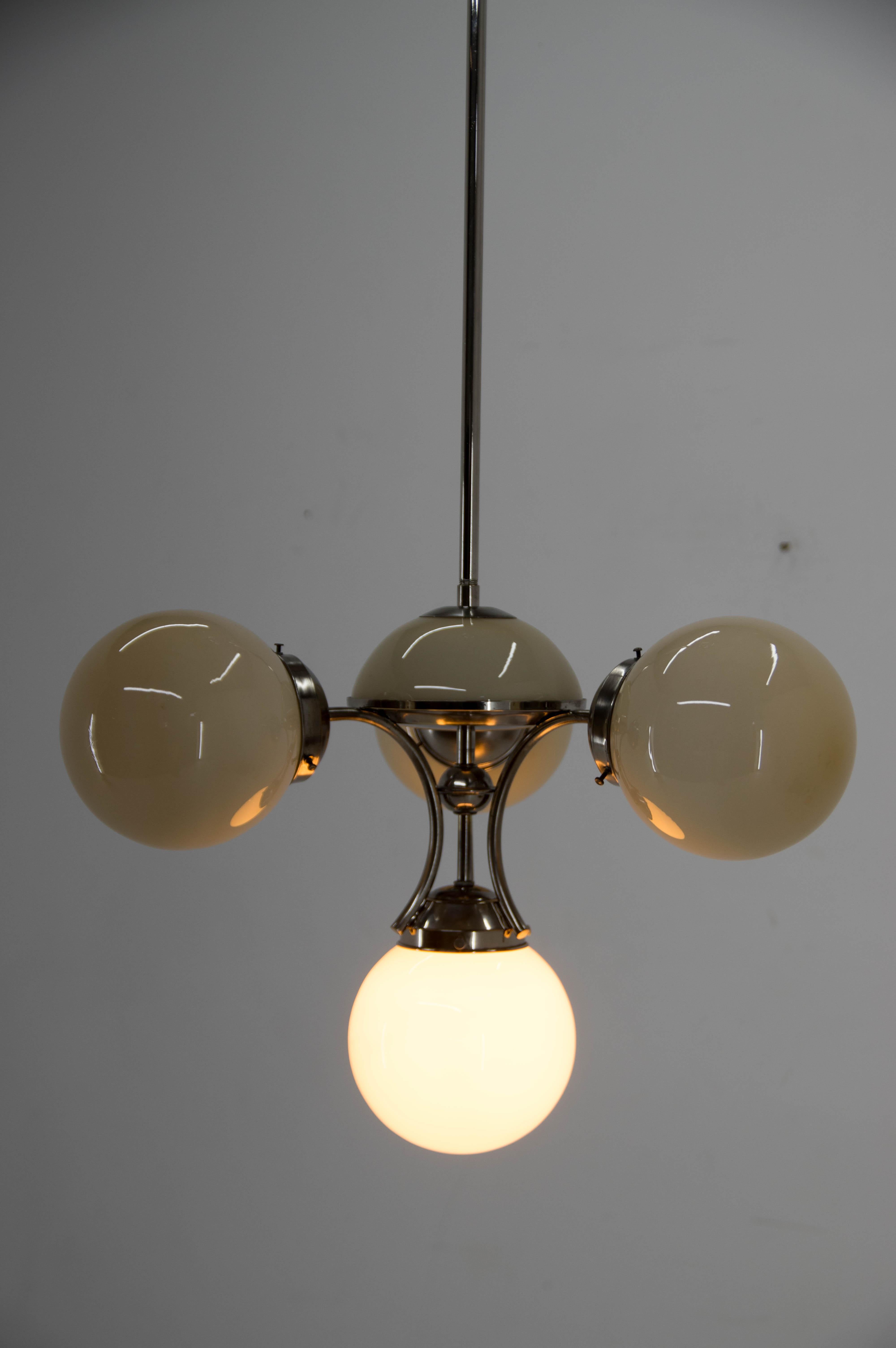 Unique Art Deco Nickel and Glass Chandelier, 1930s For Sale 7