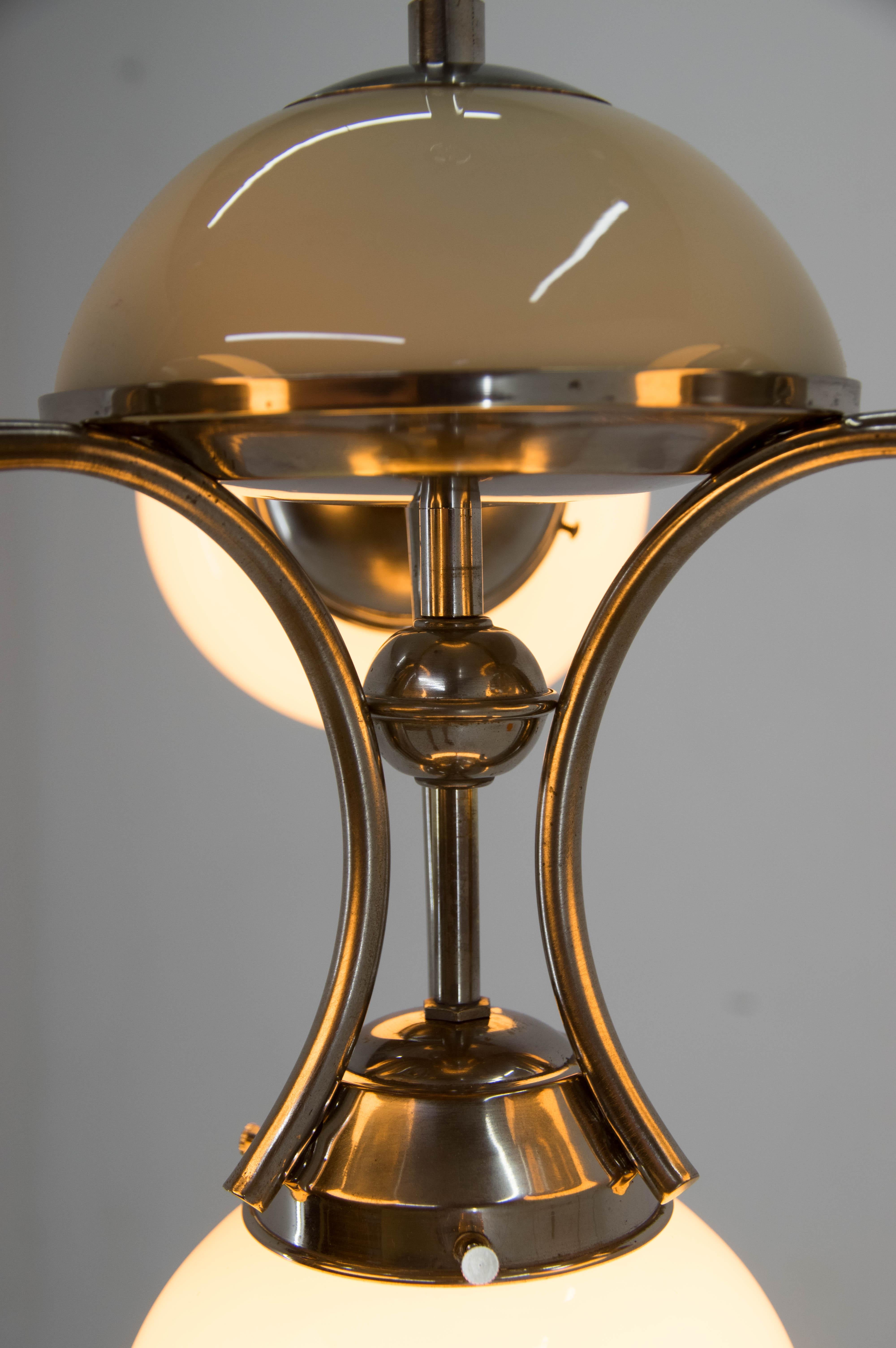 Unique Art Deco Nickel and Glass Chandelier, 1930s For Sale 1