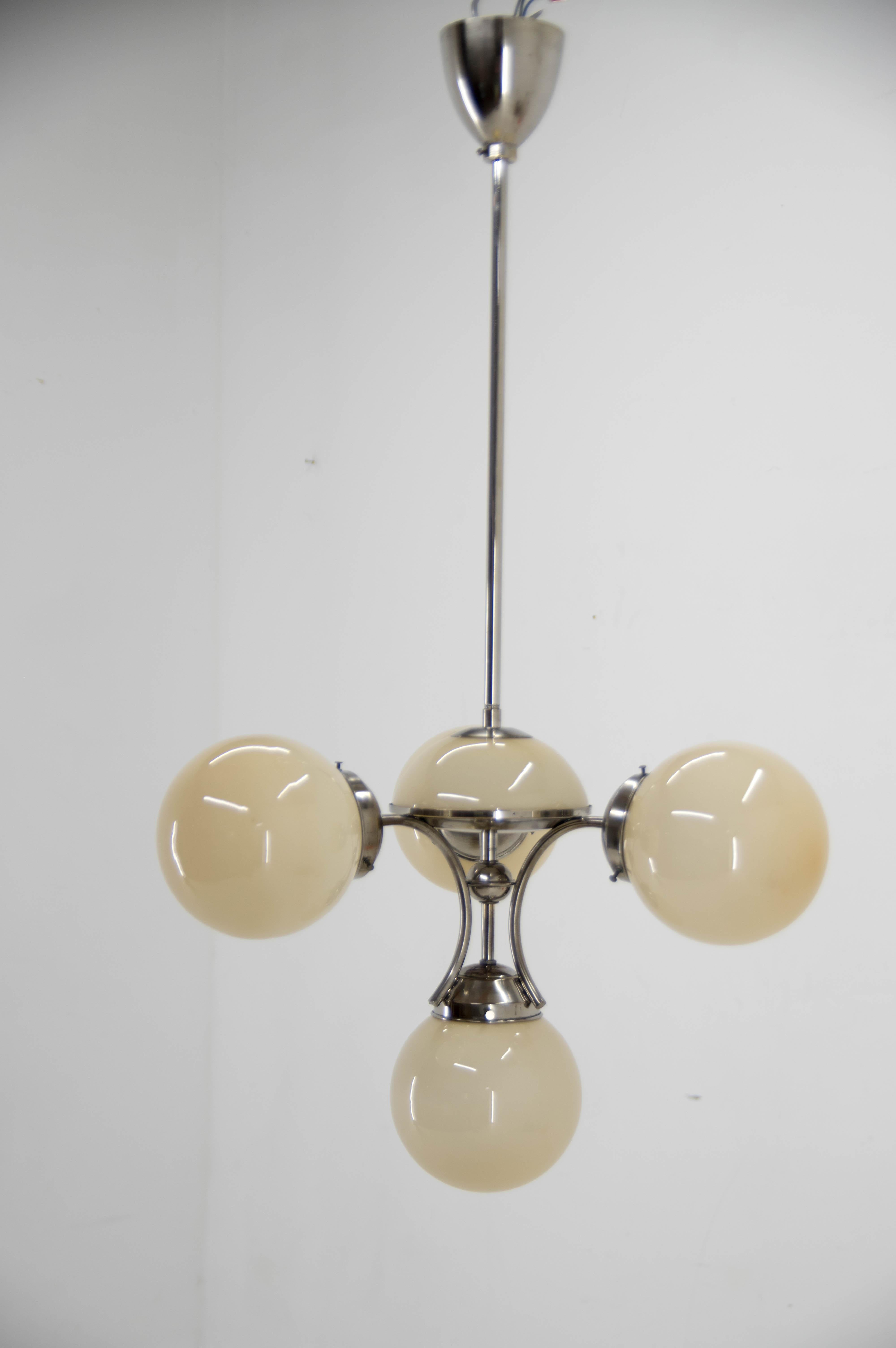 Unique Art Deco Nickel and Glass Chandelier, 1930s For Sale 2