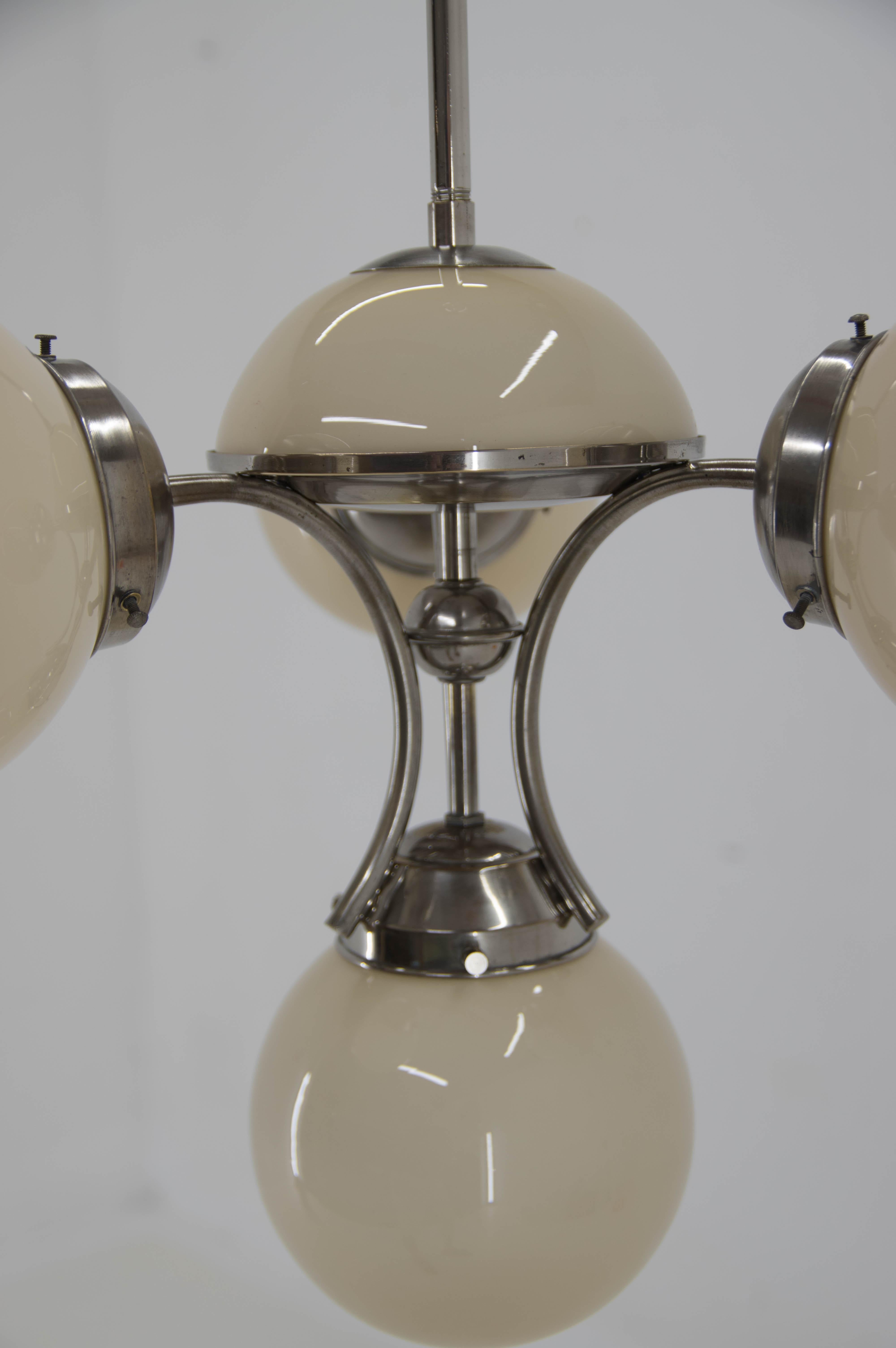 Unique Art Deco Nickel and Glass Chandelier, 1930s For Sale 3