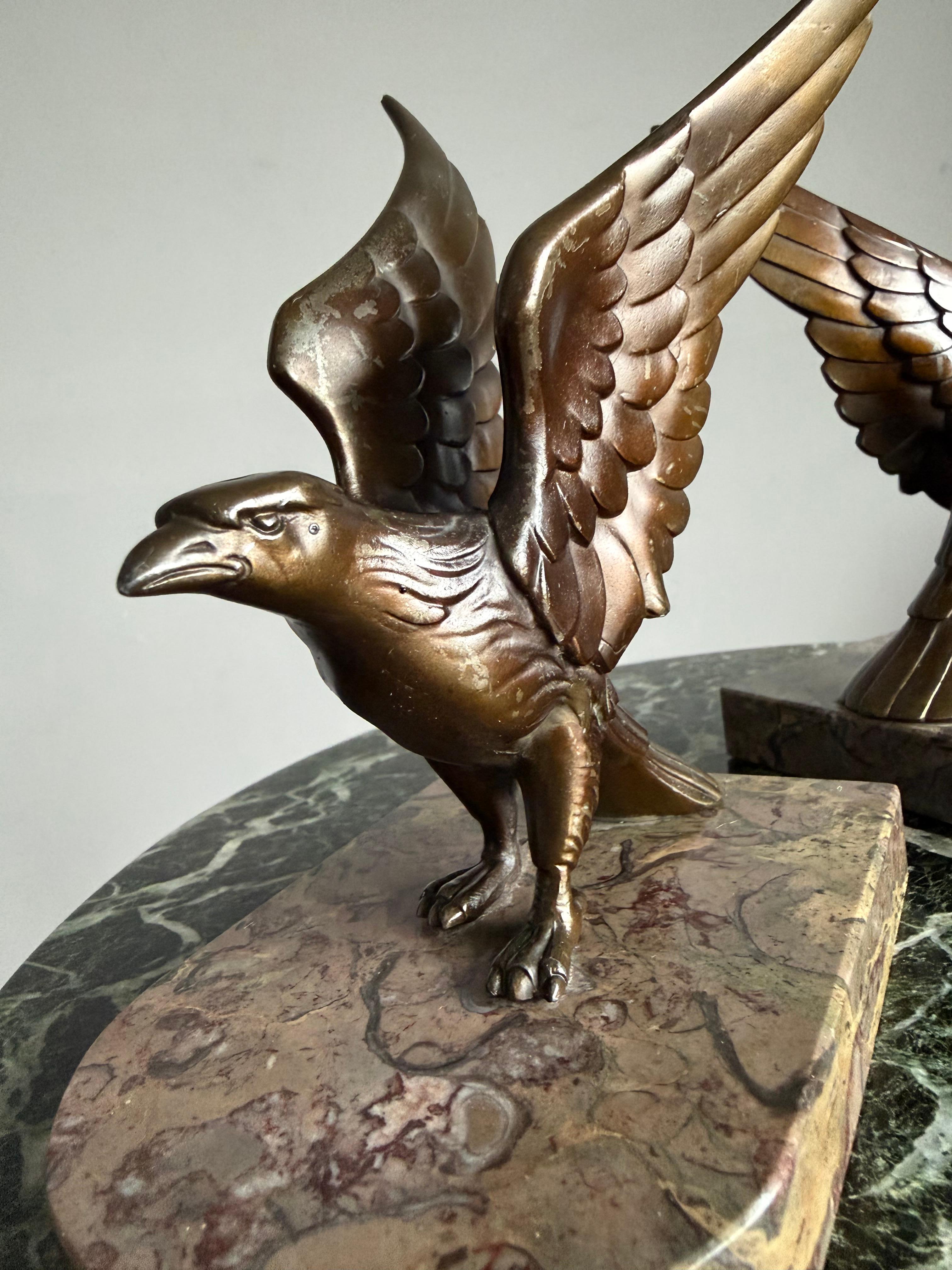 Unique Art Deco Pair Bronzed Eagle Bookend Sculptures in Style Max Le Verrier en venta 2