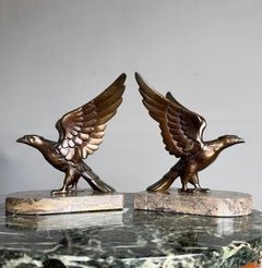 Unique Art Deco Pair Bronzed Eagle Bookend Sculptures