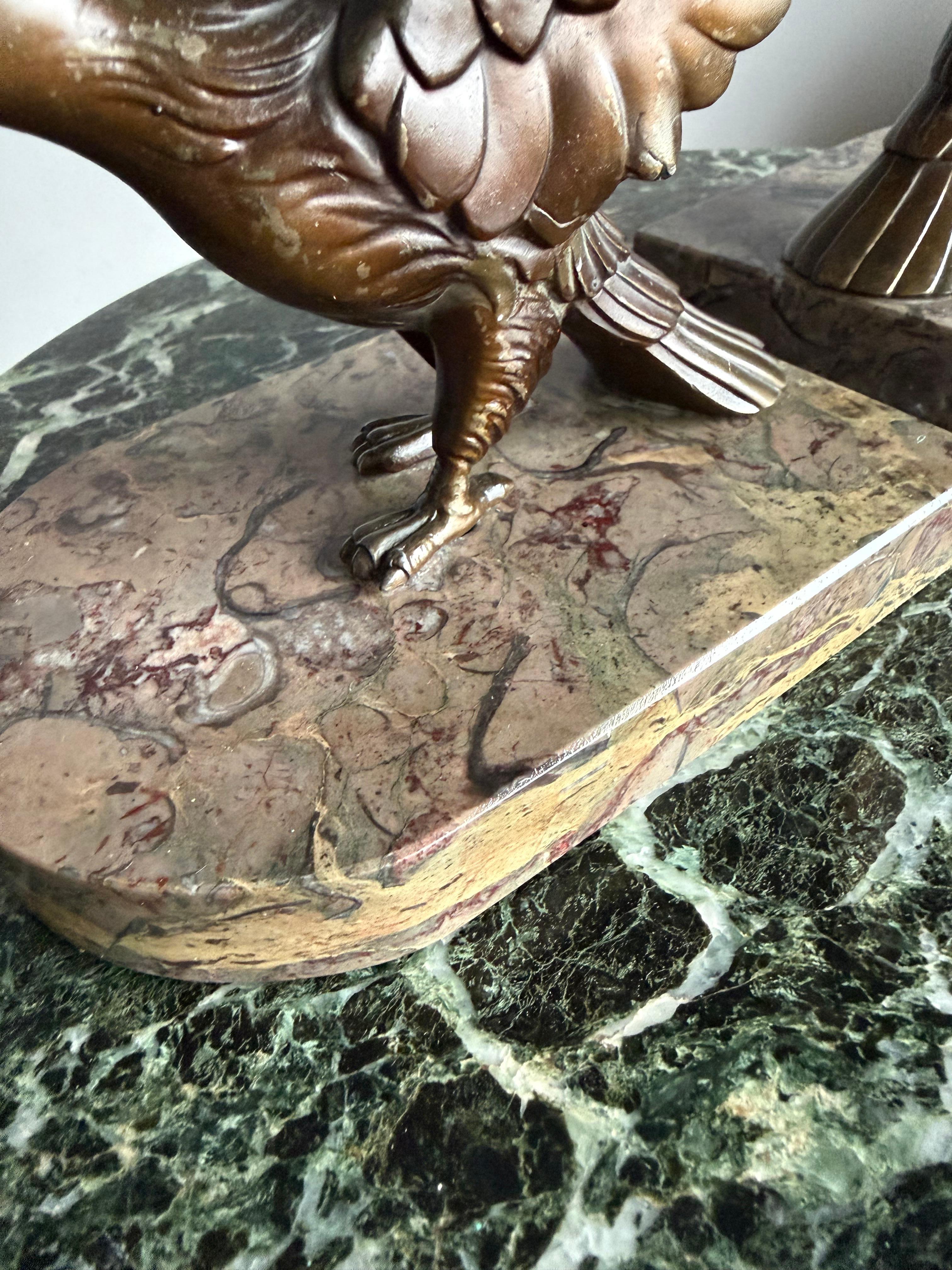 Unique Art Deco Pair Bronzed Eagle Bookend Sculptures in Style Max Le Verrier Spelter en venta