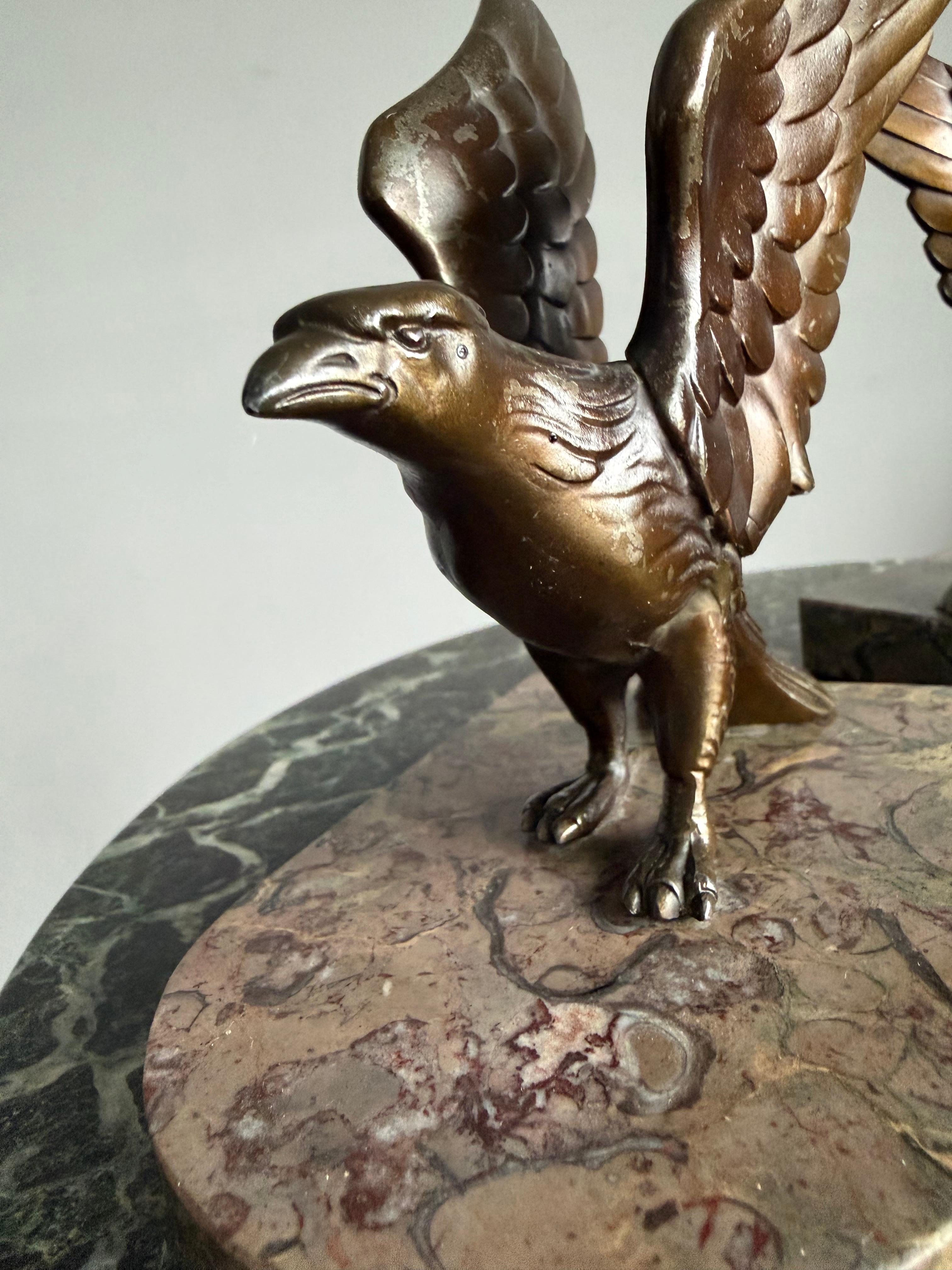Unique Art Deco Pair Bronzed Eagle Bookend Sculptures in Style Max Le Verrier en venta 1