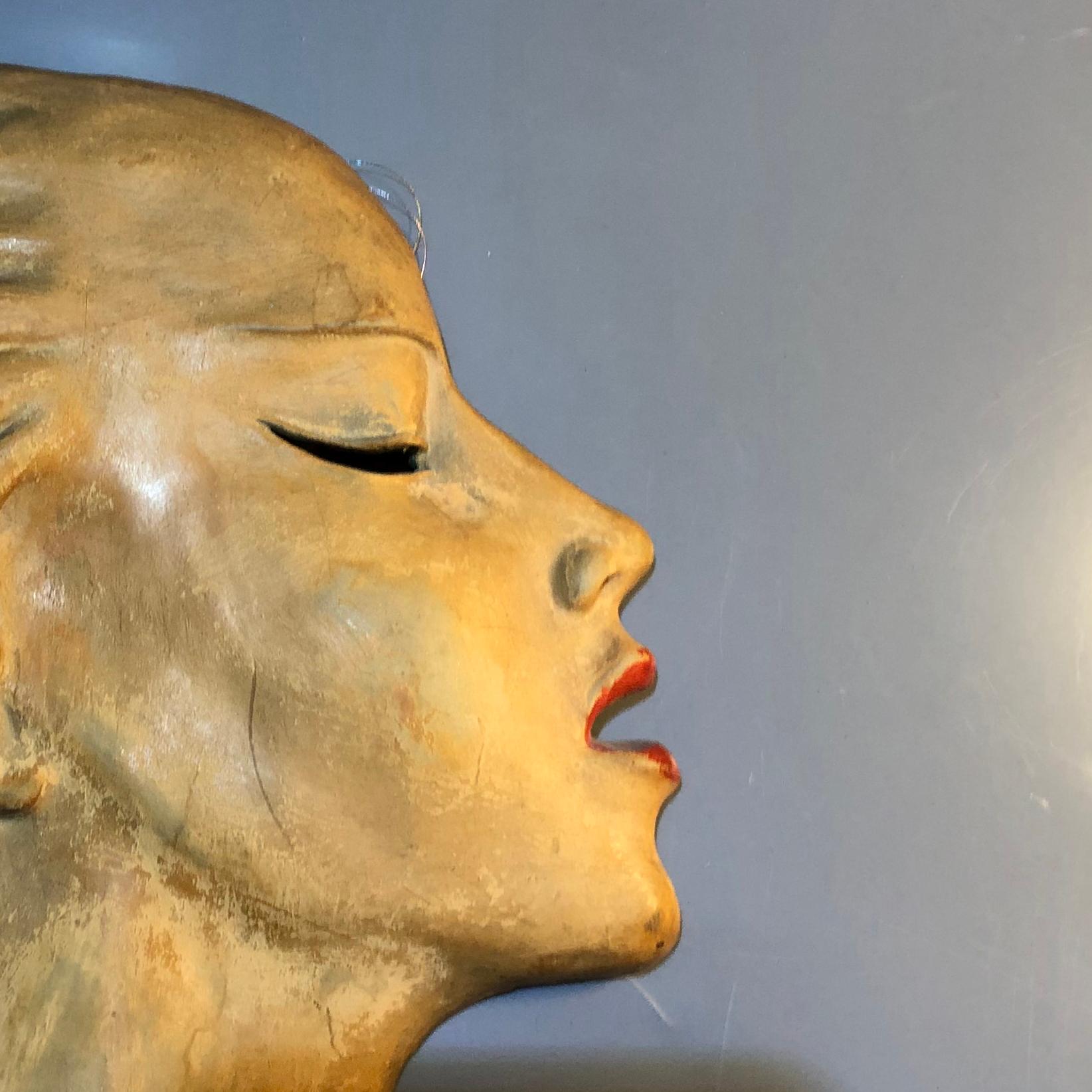 Unique Art Deco Period Ceramic Wall Mask by Dr Rank Rezso, Hungary, 1930s In Good Condition For Sale In BUDAPEST, HU