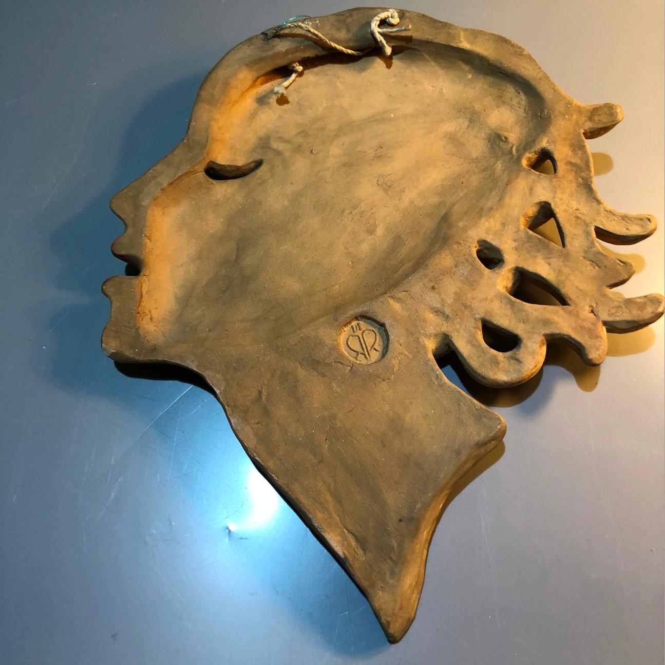 Unique Art Deco Period Ceramic Wall Mask by Dr Rank Rezso, Hungary, 1930s For Sale 4