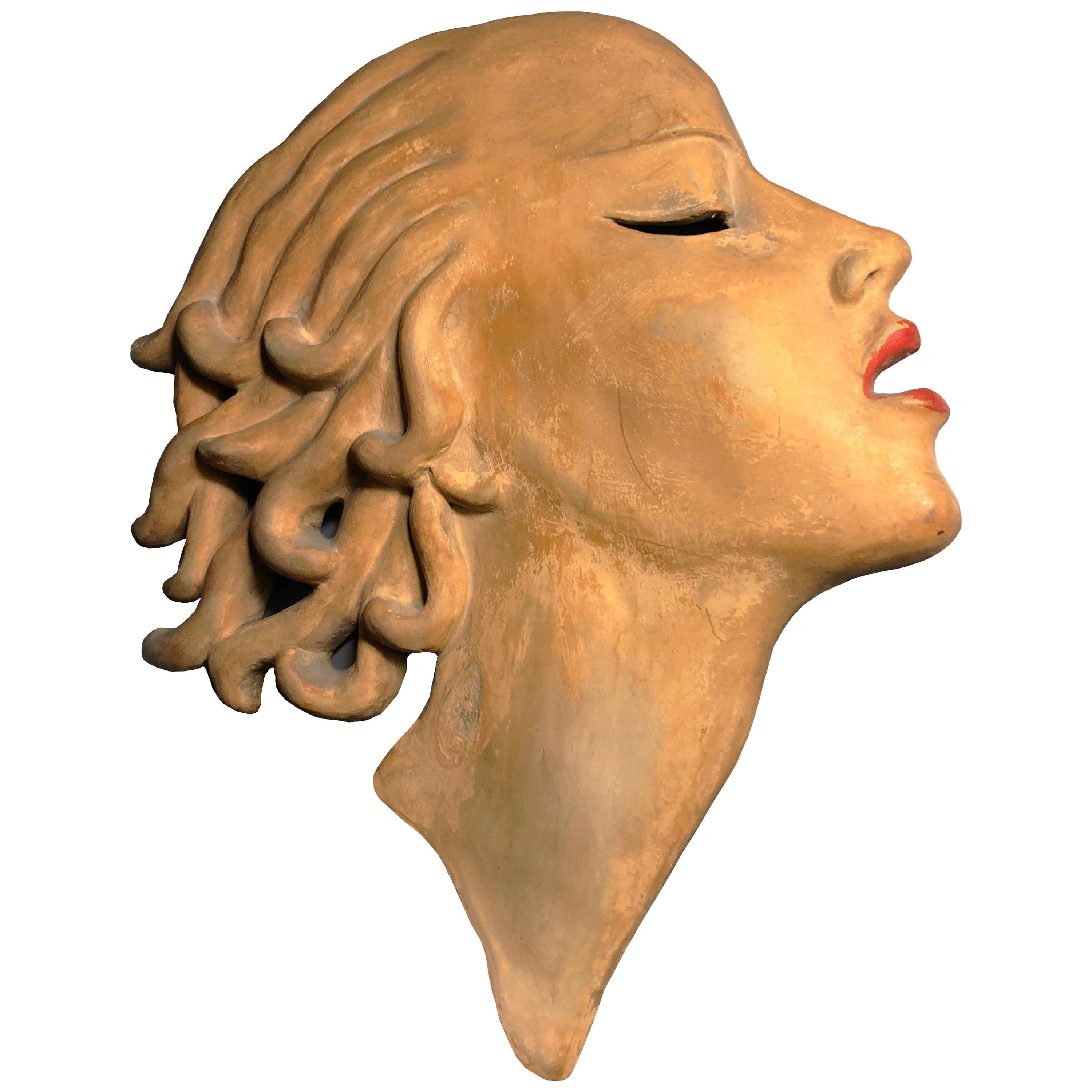 Unique Art Deco Period Ceramic Wall Mask by Dr Rank Rezso, Hungary, 1930s For Sale