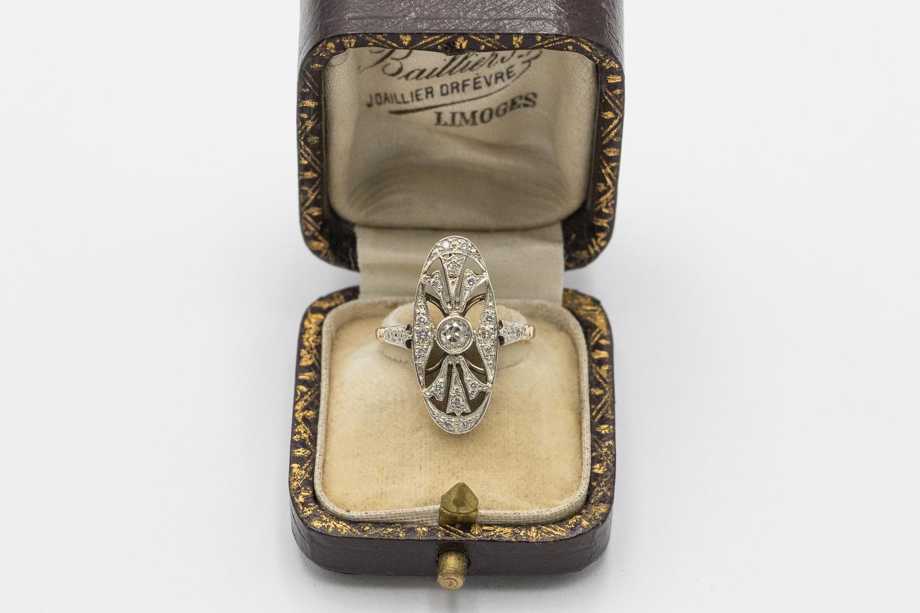 Old European Cut Unique Art Deco ring with diamonds, Hungary, 1930s/1940s For Sale