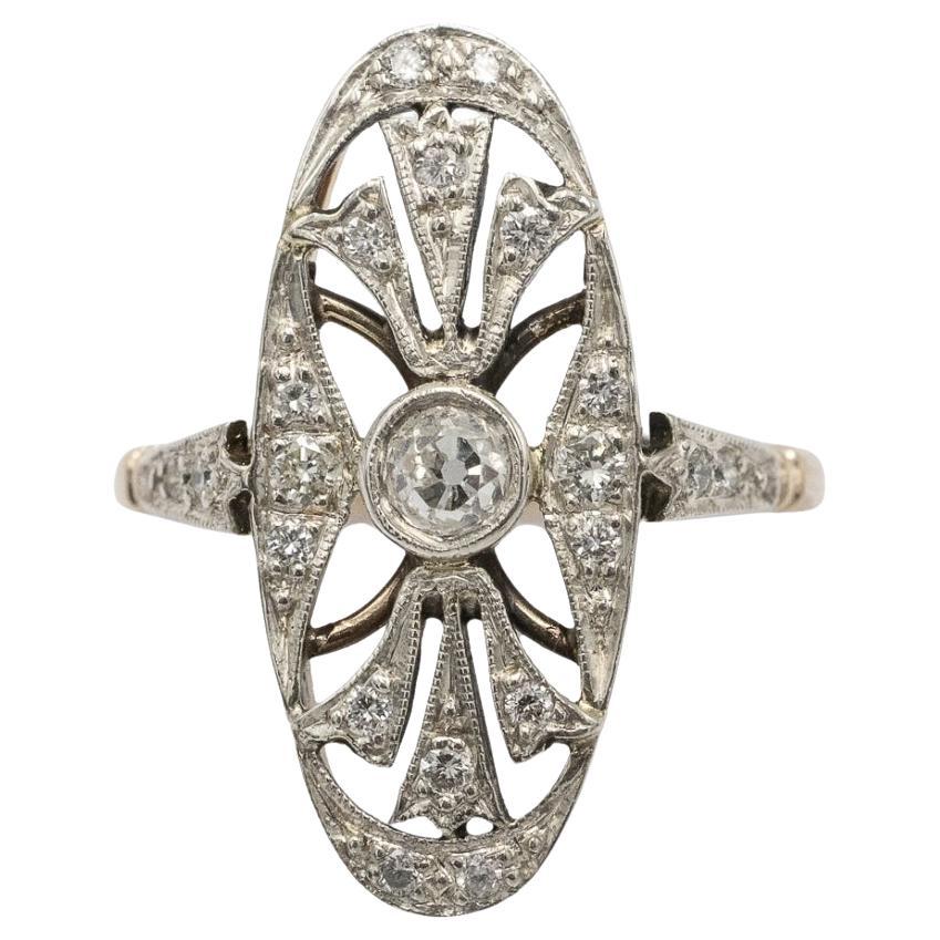 Unique Art Deco ring with diamonds, Hungary, 1930s/1940s For Sale