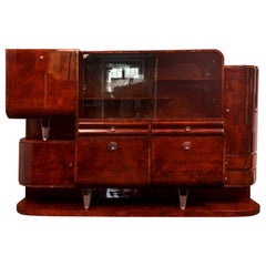 Vintage Unique Art Deco Secretary Sideboard from Czechoslovakia, Walnut Burl, 1930-1939