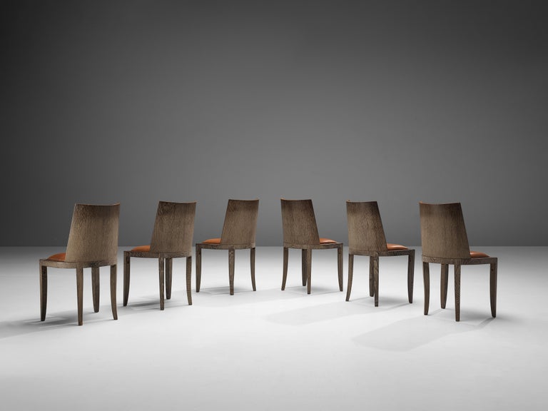 Unique Art Deco Set of Six Dining Chairs in Oak For Sale 1