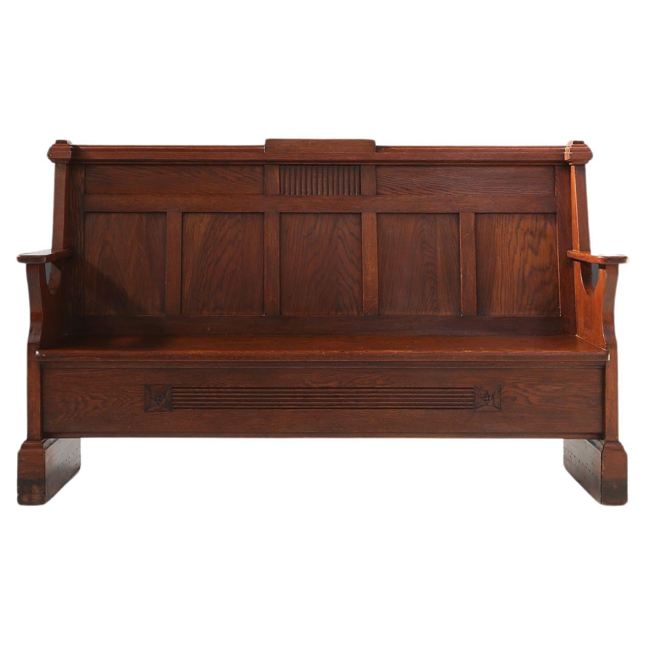 Unique Art Deco solid oak bench, France, 1930s For Sale