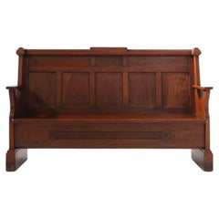 Vintage Unique Art Deco solid oak bench, France, 1930s