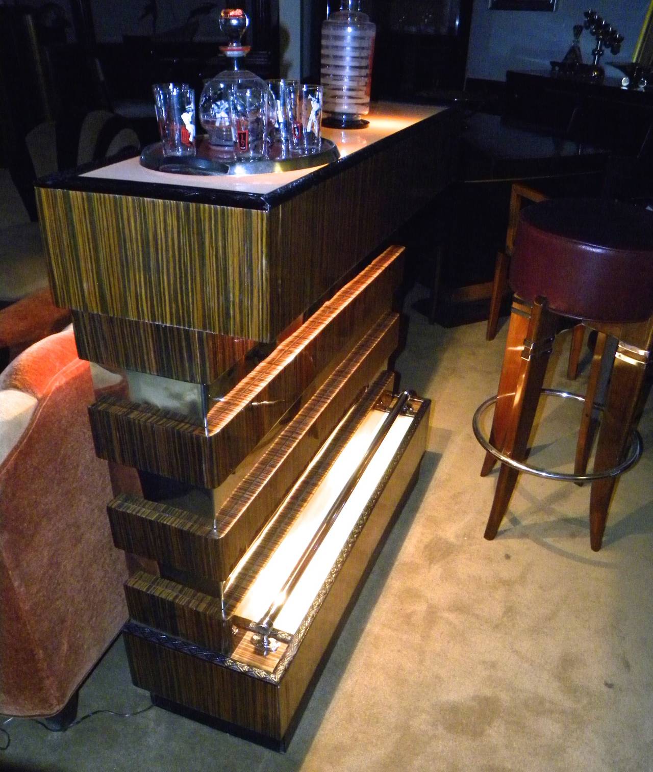 Argentine Unique Art Deco Stand Behind Lighted Bar