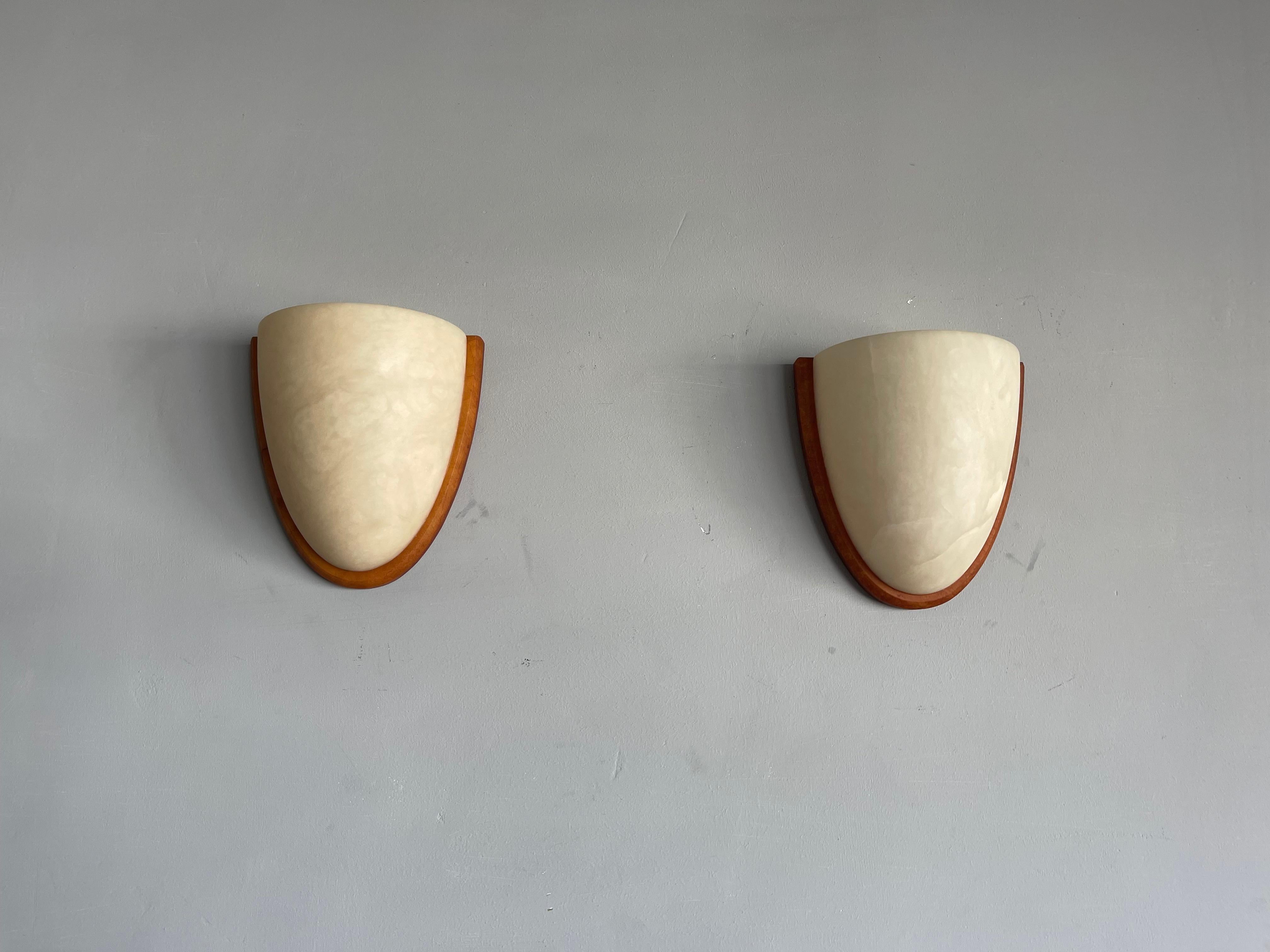 Hand-Crafted Unique Art Deco Style Cocoon Shape Midcentury Modern Era Alabaster Wall Sconces 