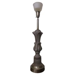Lampe torchère unique de style Art déco en fer, cuivre et métal avec abat-jour en verre