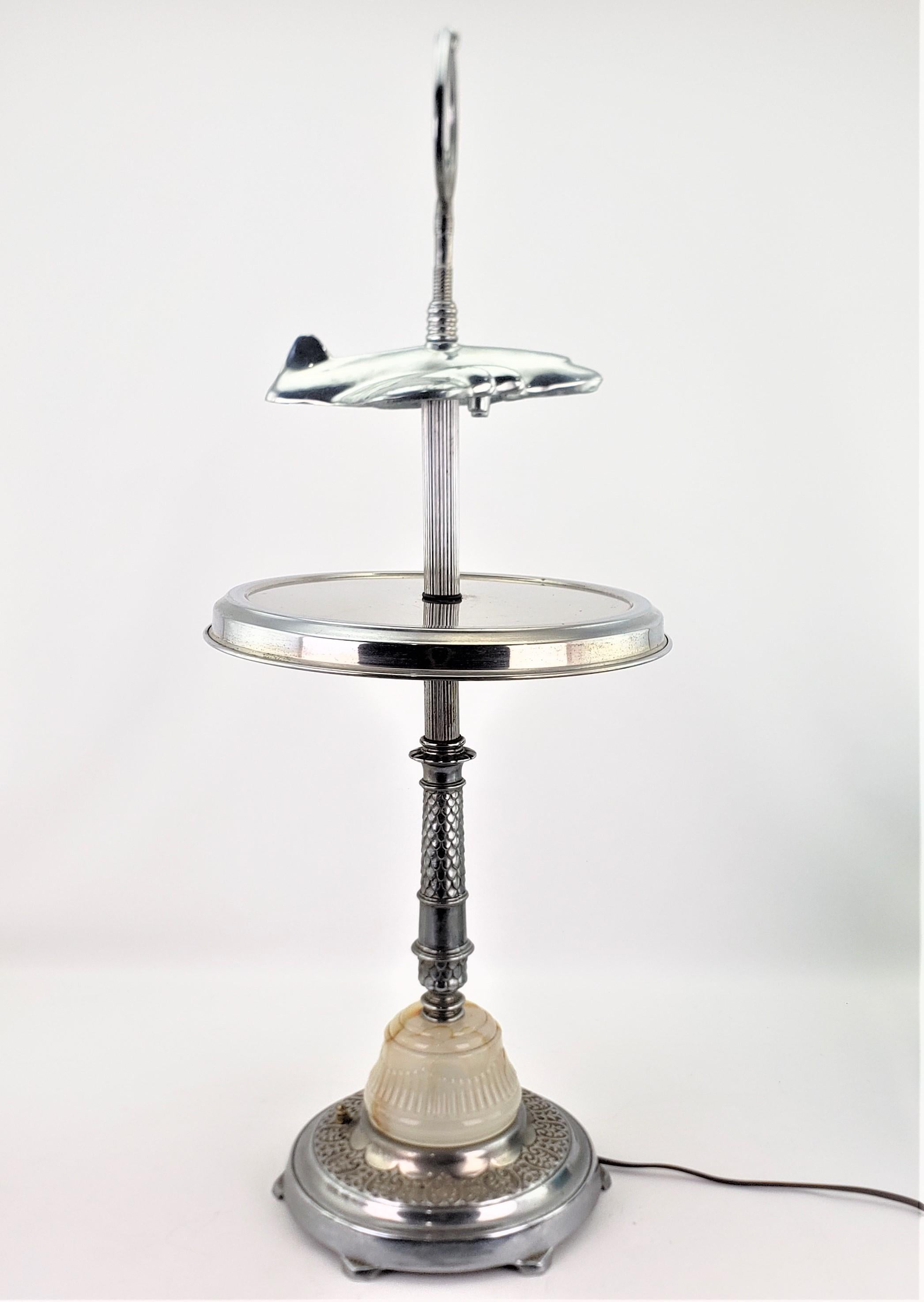 Unique Art Deco Styled Chrome Jet Airplane Lighted Smoker's Stand or Table In Good Condition For Sale In Hamilton, Ontario