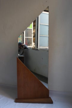Art Deco Geometric Wood Floor Vanity Theater Mirror, 1930s