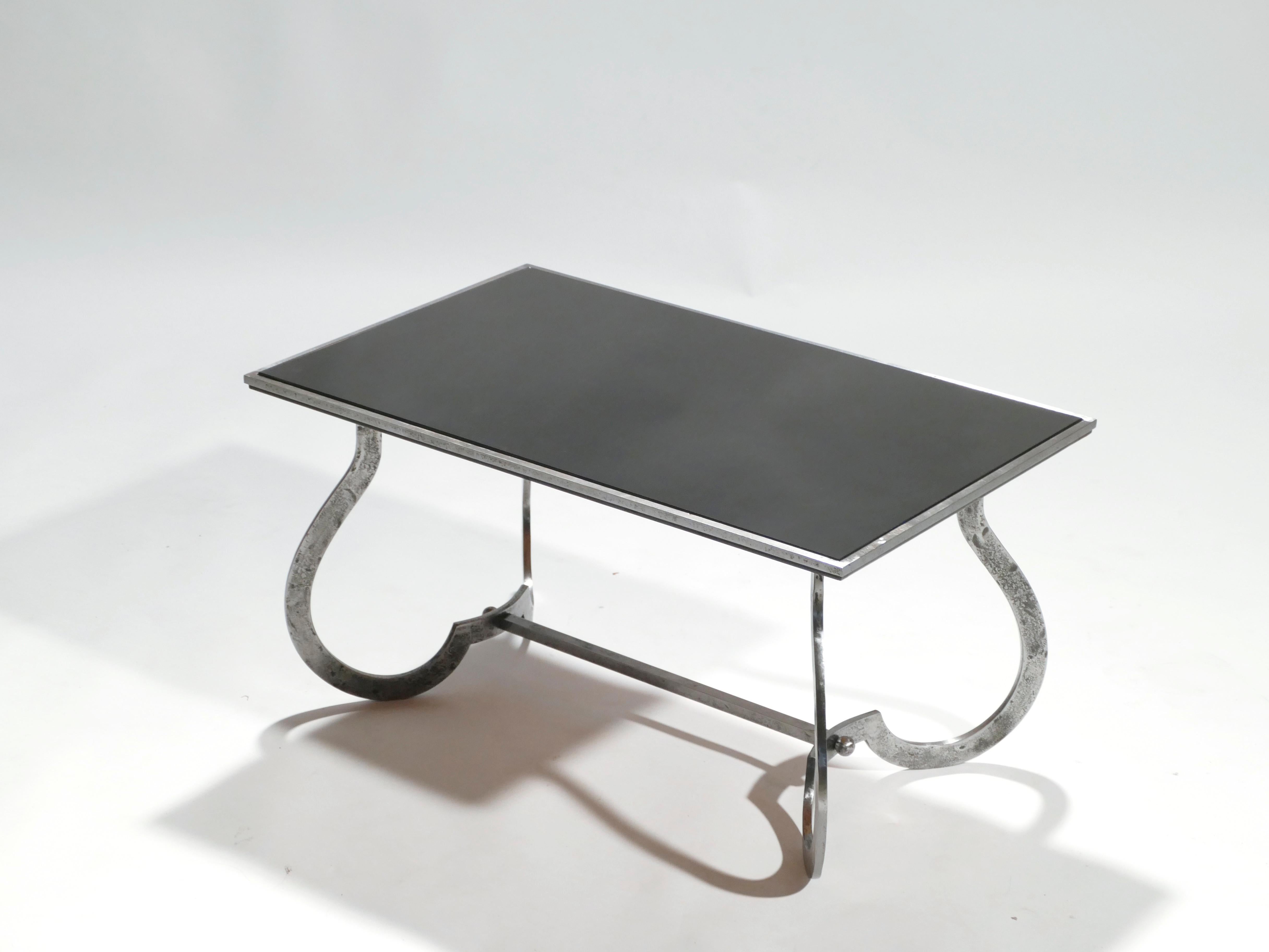 French Unique Art Deco Wrought Iron Side Table 1940s