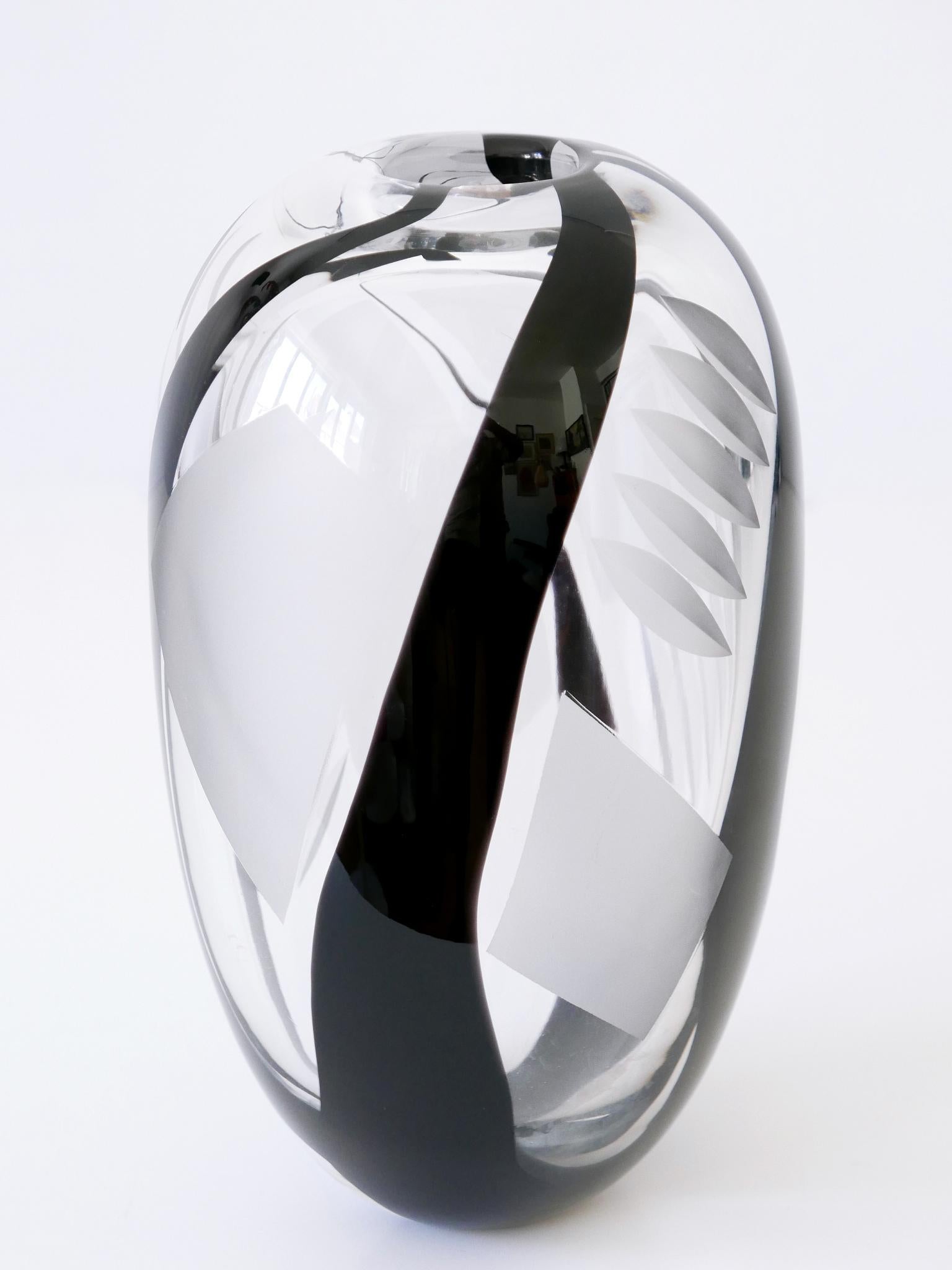 Post-Modern Unique Art Glass Vase by Anna Ehrer for Kosta Boda Sweden 1992 Signed For Sale