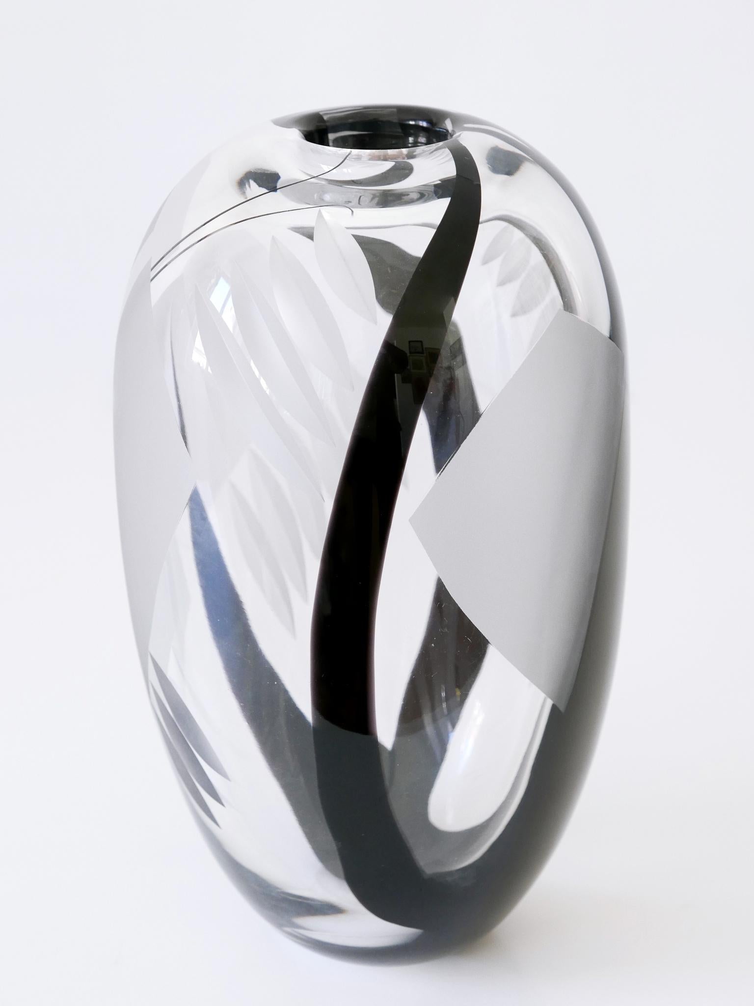 Swedish Unique Art Glass Vase by Anna Ehrer for Kosta Boda Sweden 1992 Signed For Sale
