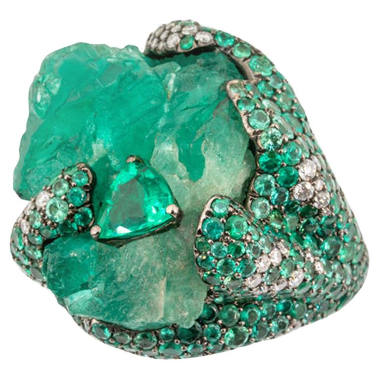 Olympus Art Certified Unique Art, Natural Emerald Power Ring For Sale