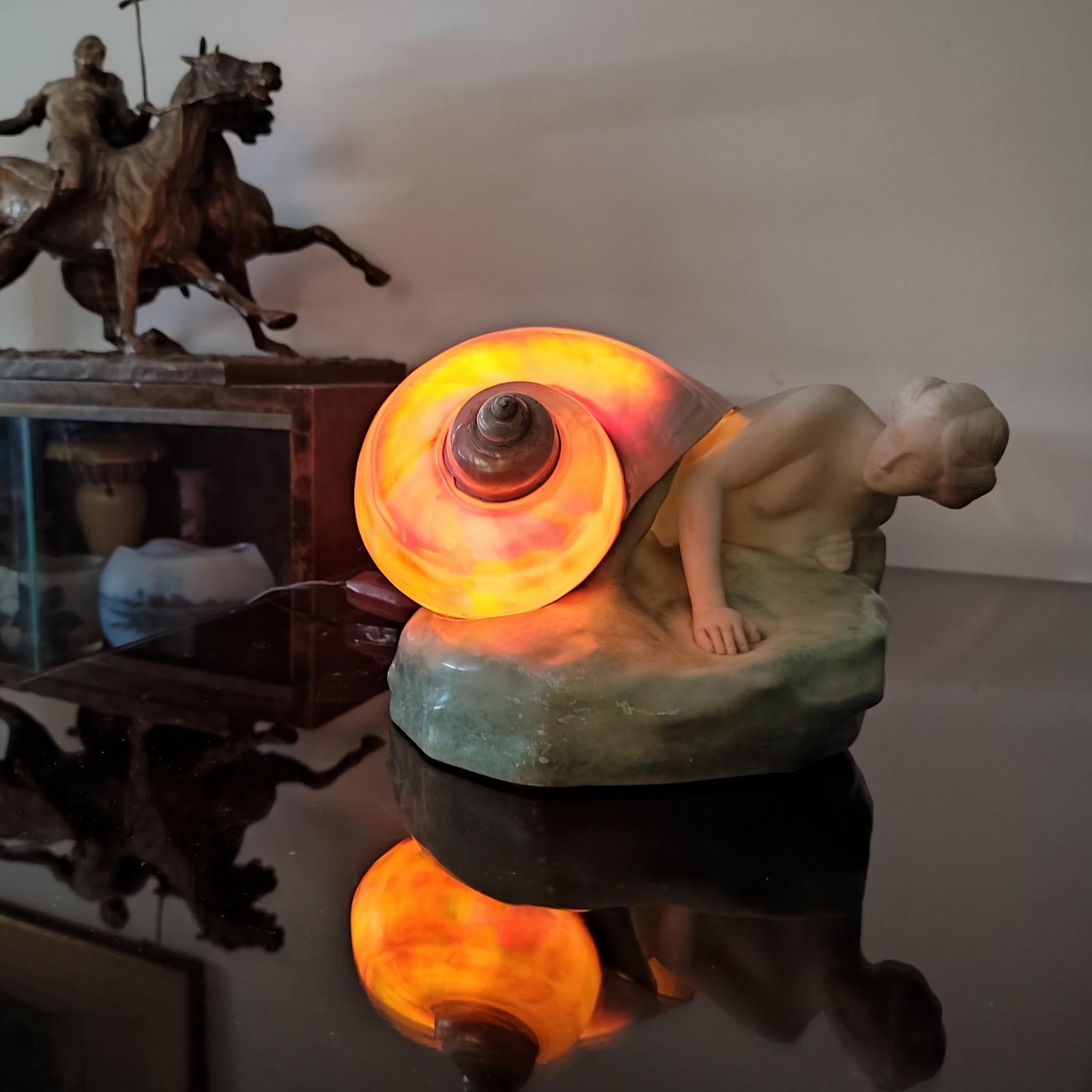 Unique Art Nouveau Nautilus Figural Lamp by RuM and Gemignani, Germany 1910s In Good Condition For Sale In Bochum, NRW