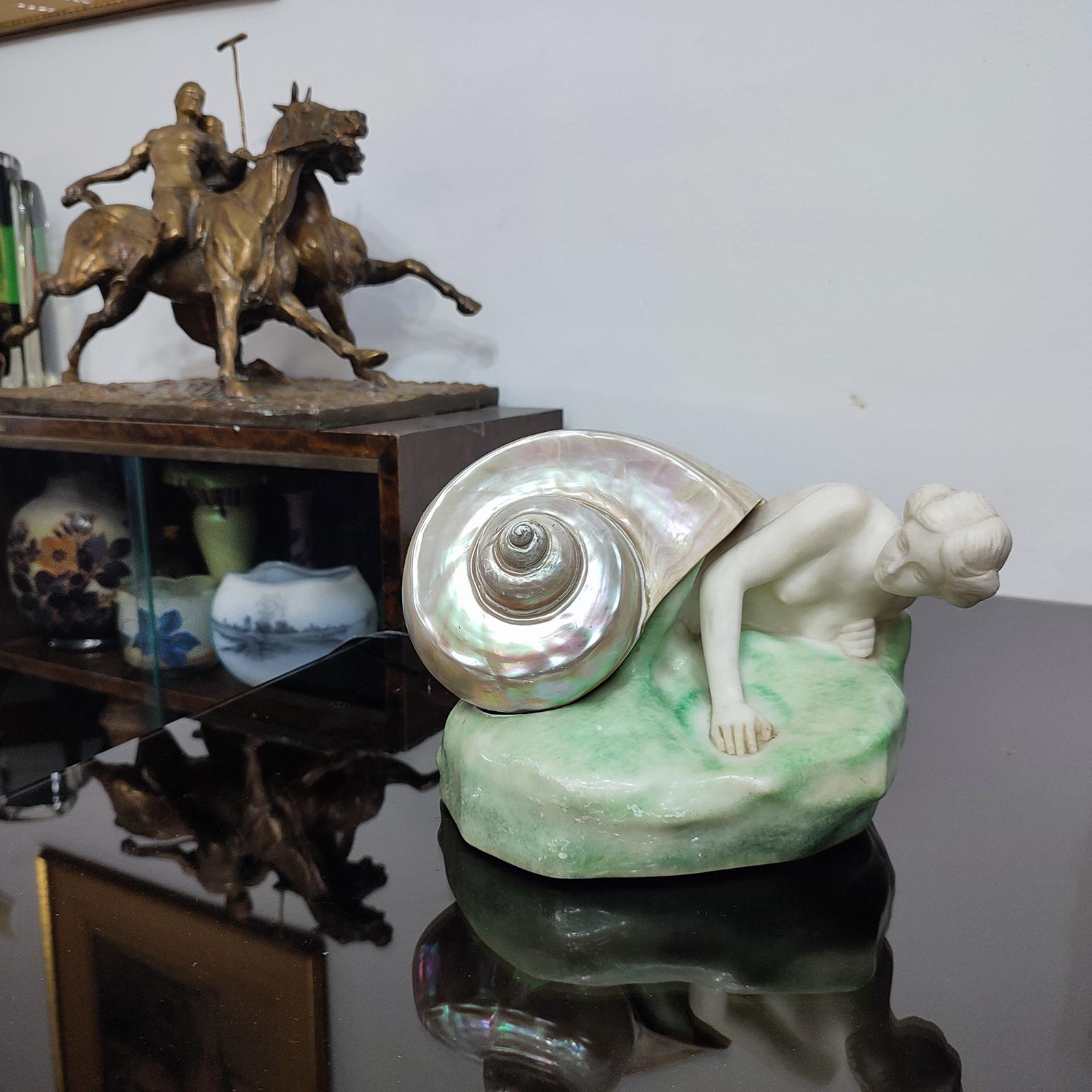Einzigartige Jugendstil-Nautilus-Figurenlampe von RuM und Gemignani, Deutschland 1910er Jahre im Zustand „Gut“ im Angebot in Bochum, NRW