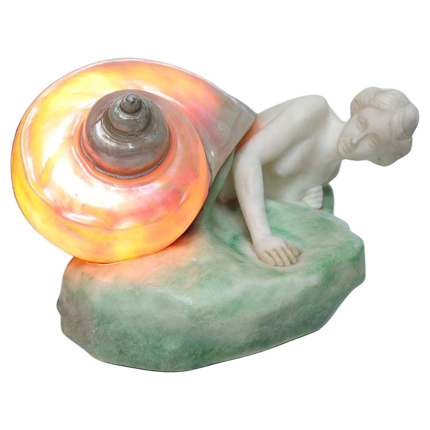 Unique Art Nouveau Nautilus Figural Lamp by RuM and Gemignani, Germany 1910s For Sale