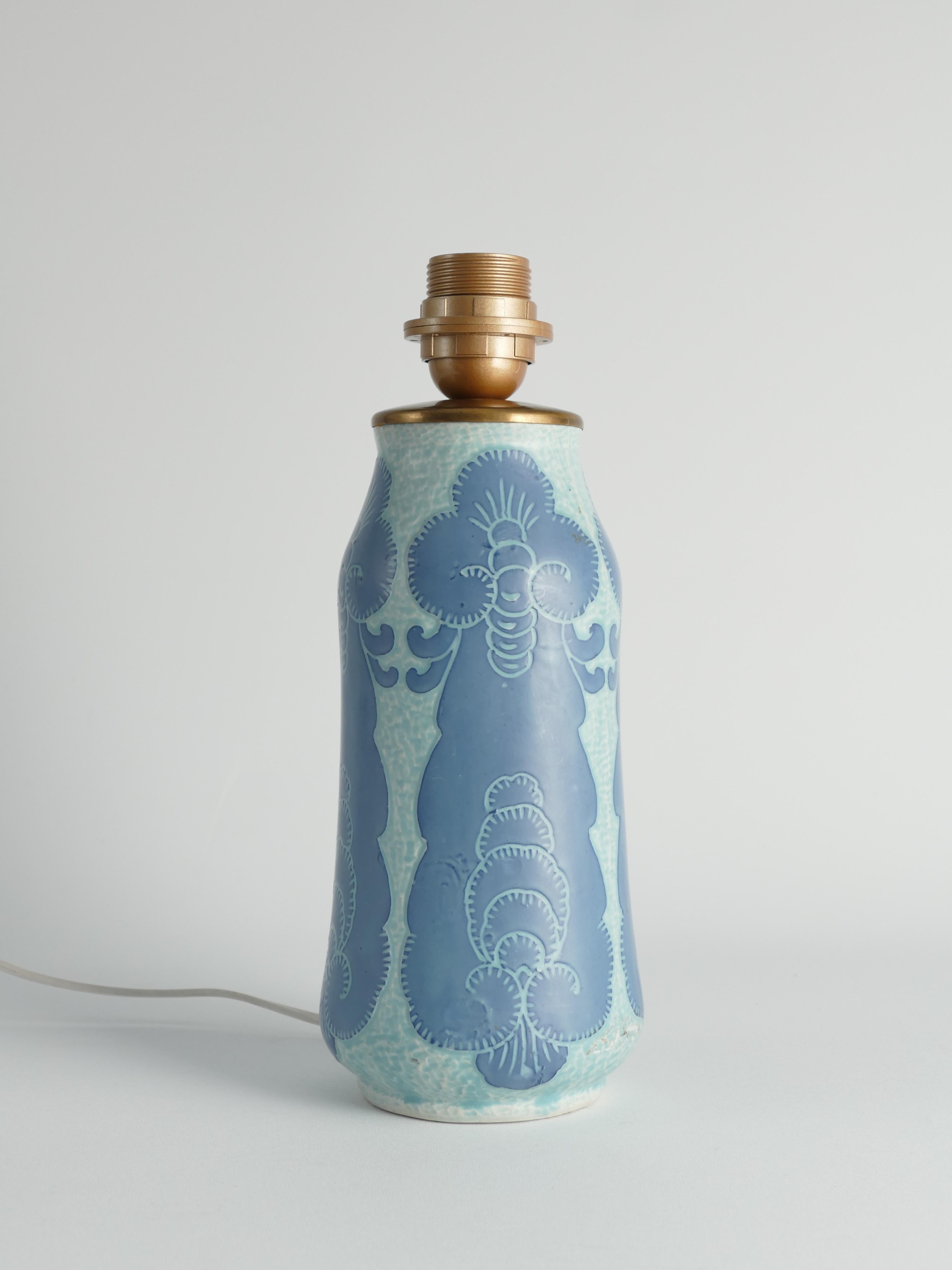 Unique Art Nouveau Pale Blue Ceramic Table Lamp by Josef Ekberg for Gustavsberg For Sale 5