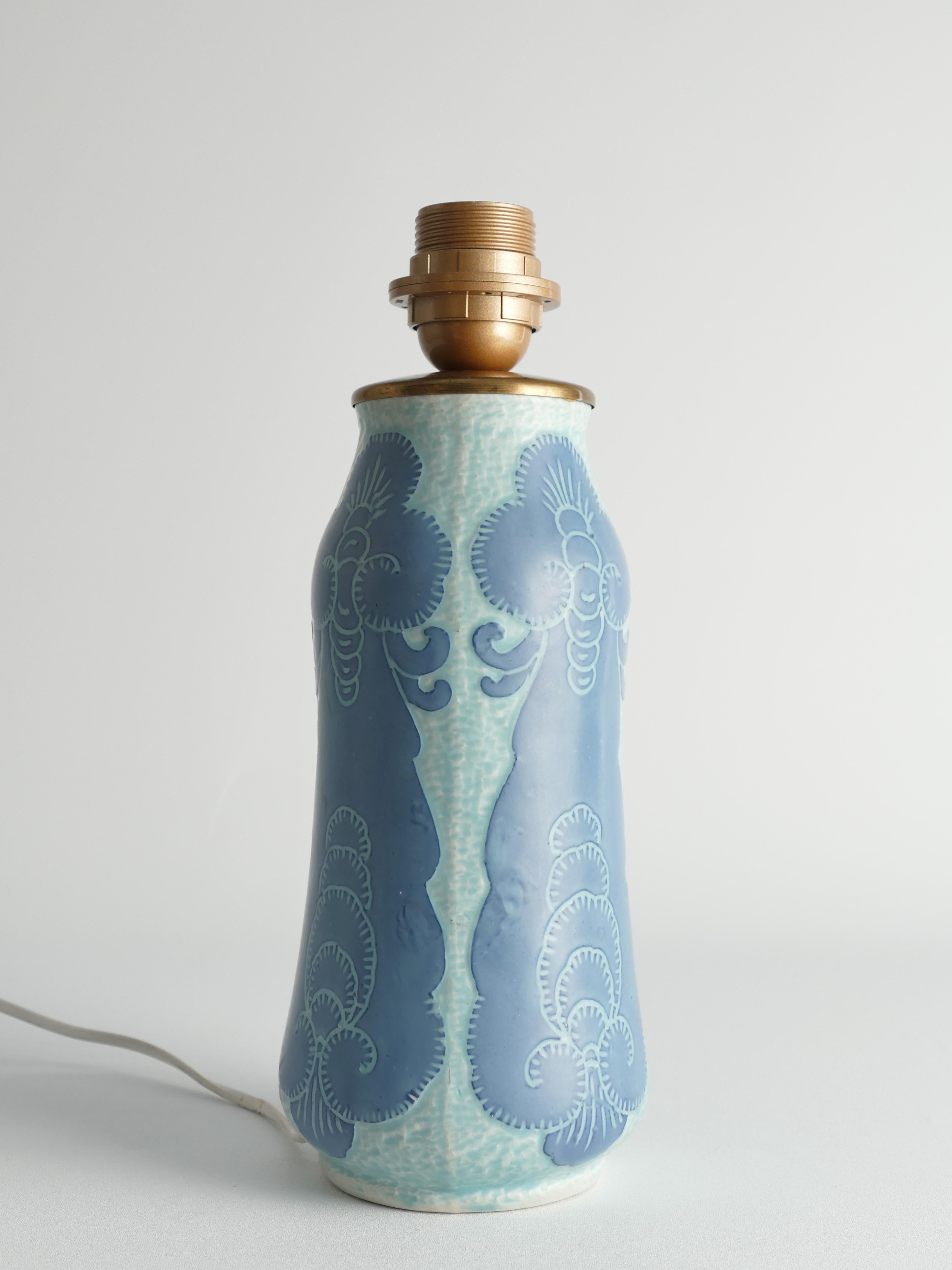 Unique Art Nouveau Pale Blue Ceramic Table Lamp by Josef Ekberg for Gustavsberg For Sale 7