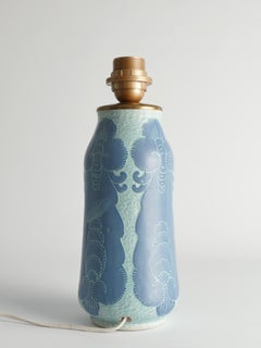 Lampada da tavolo in ceramica blu pallido di Josef Ekberg per Gustavsberg, unica nel suo genere.