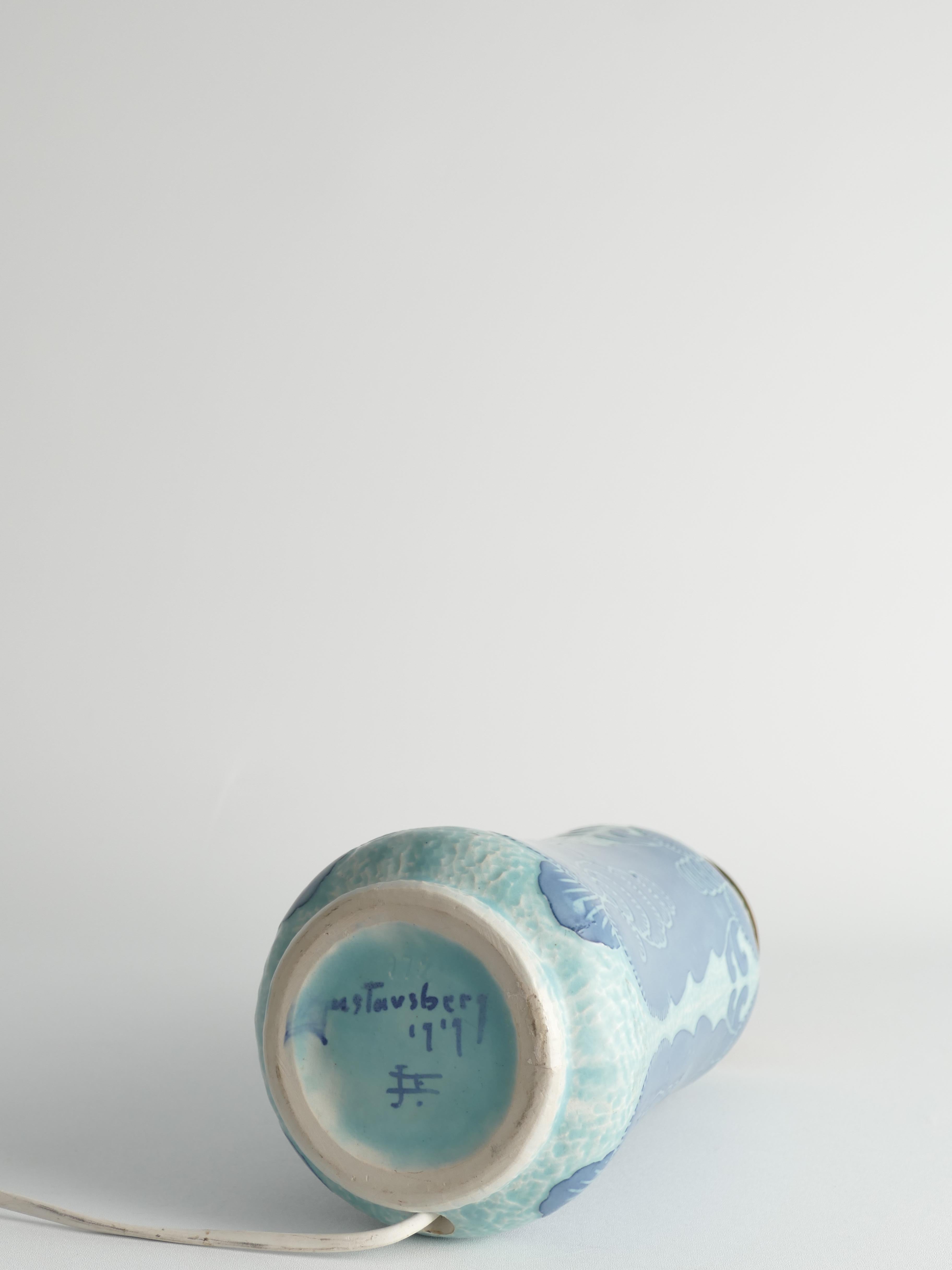 Einzigartige blassblaue Jugendstil-Tischlampe aus Keramik von Josef Ekberg für Gustavsberg (Art nouveau) im Angebot