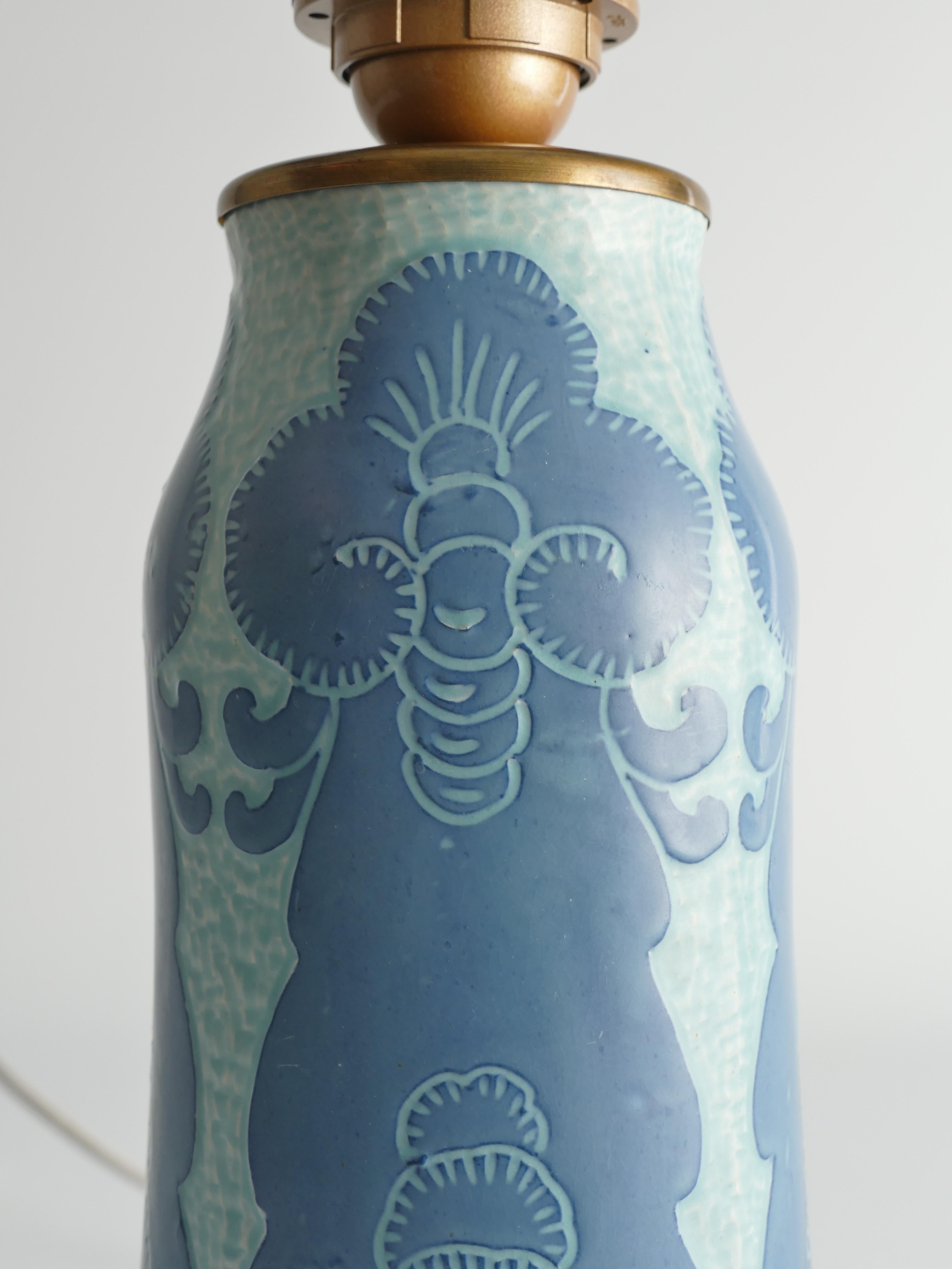 Unique Art Nouveau Pale Blue Ceramic Table Lamp by Josef Ekberg for Gustavsberg In Good Condition For Sale In Grythyttan, SE