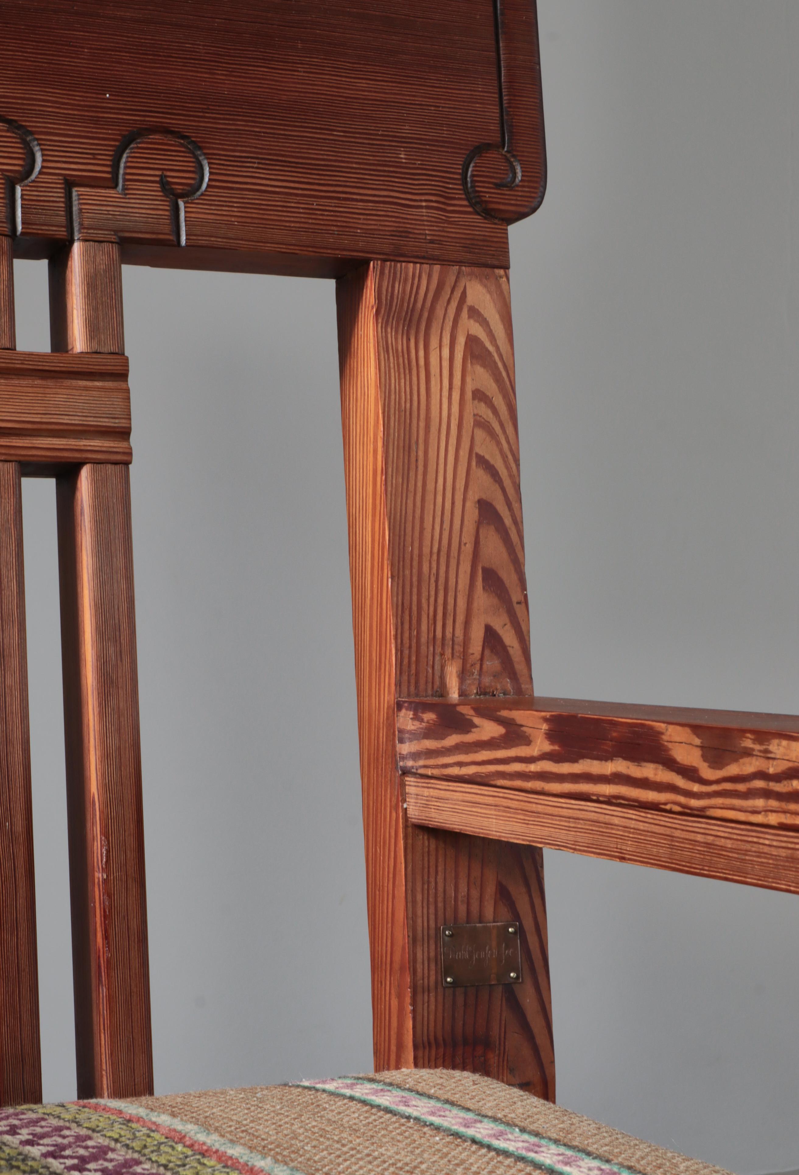 Unique Art Nouveau Pinewood Artist´s Chair by Siegfried Wagner 1910s, Denmark For Sale 10