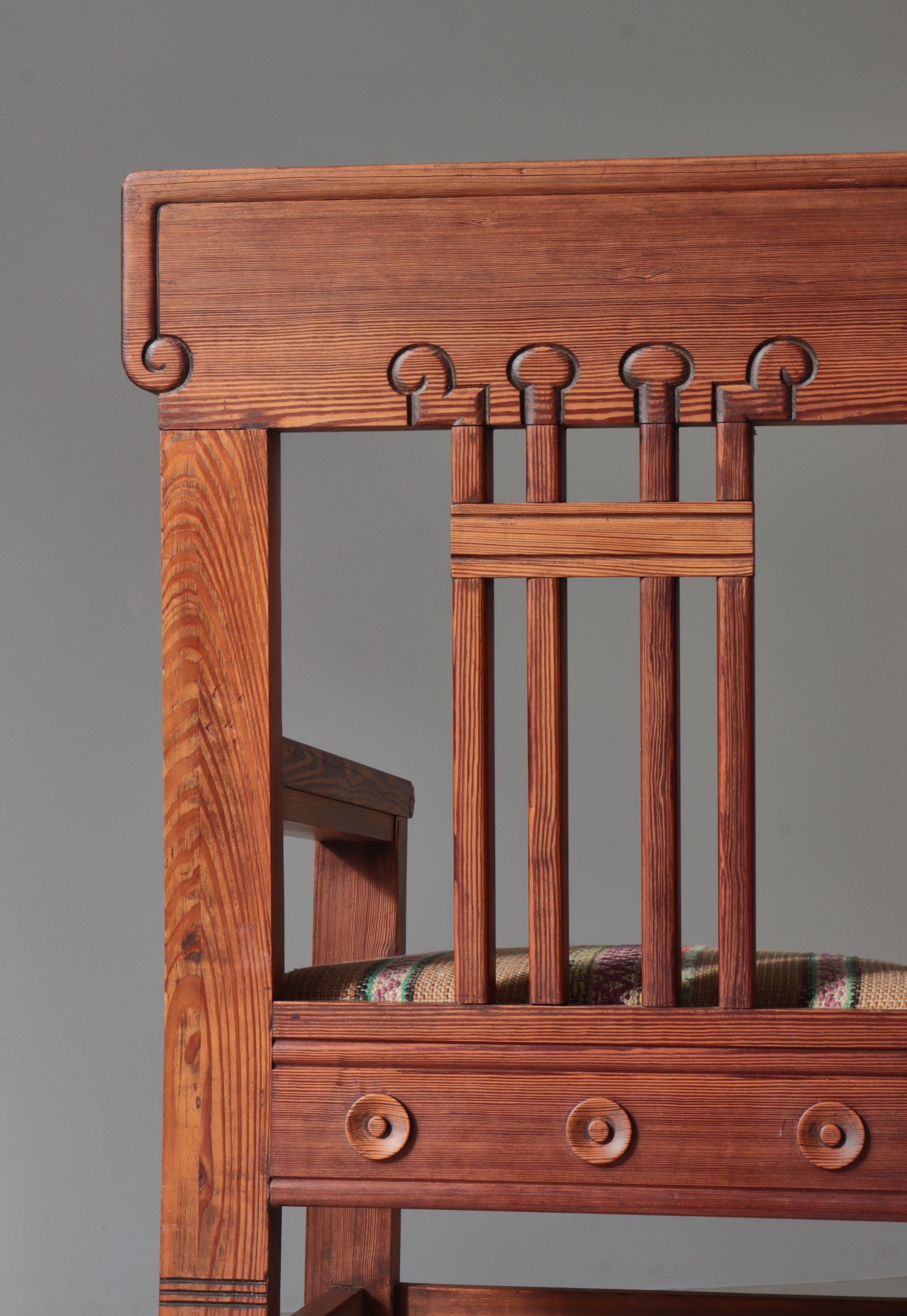 Unique Art Nouveau Pinewood Artist´s Chair by Siegfried Wagner 1910s, Denmark For Sale 2