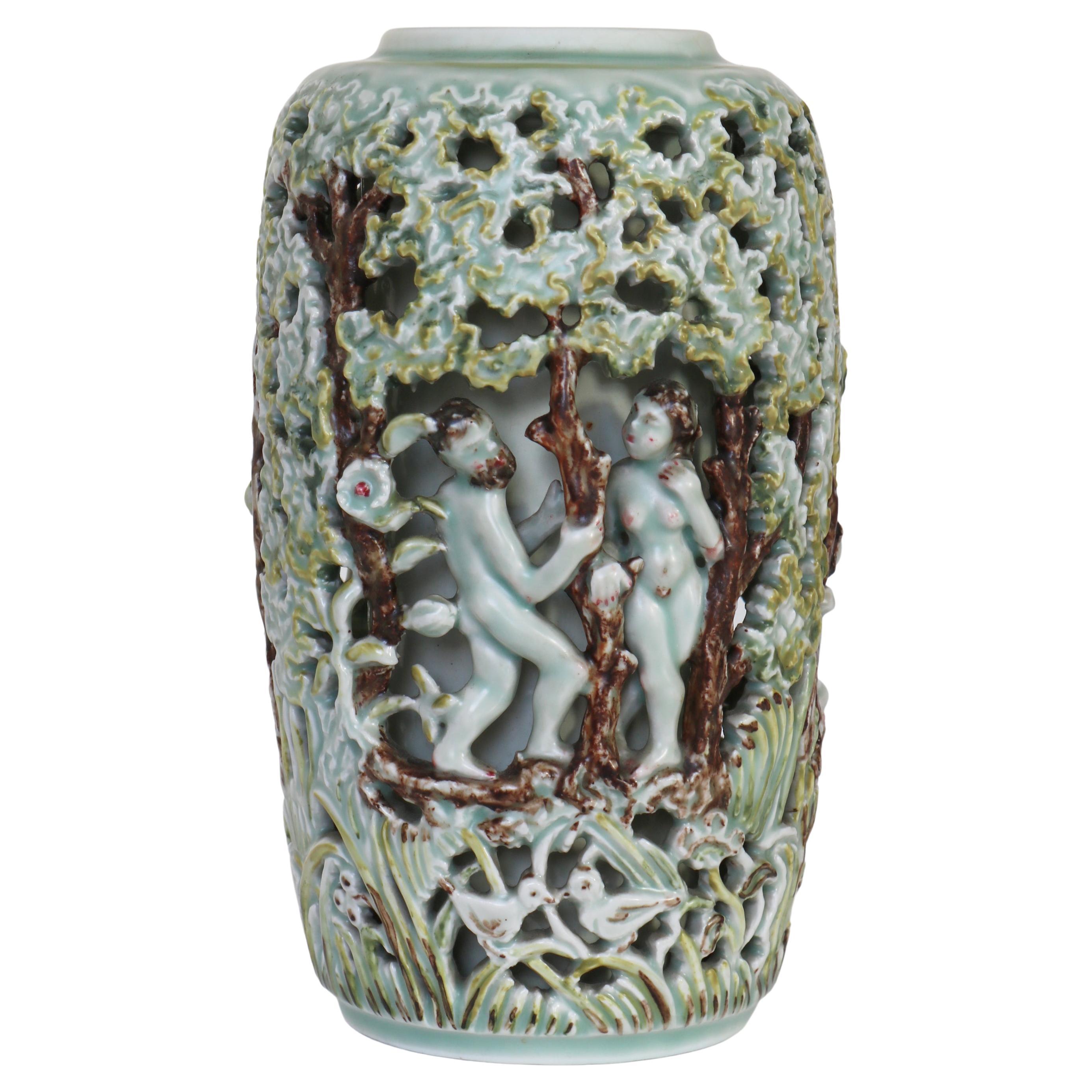 Unique Art Nouveau Vase "Garden of Eden" Bode Willumsen, Royal Copenhagen, 1946 For Sale