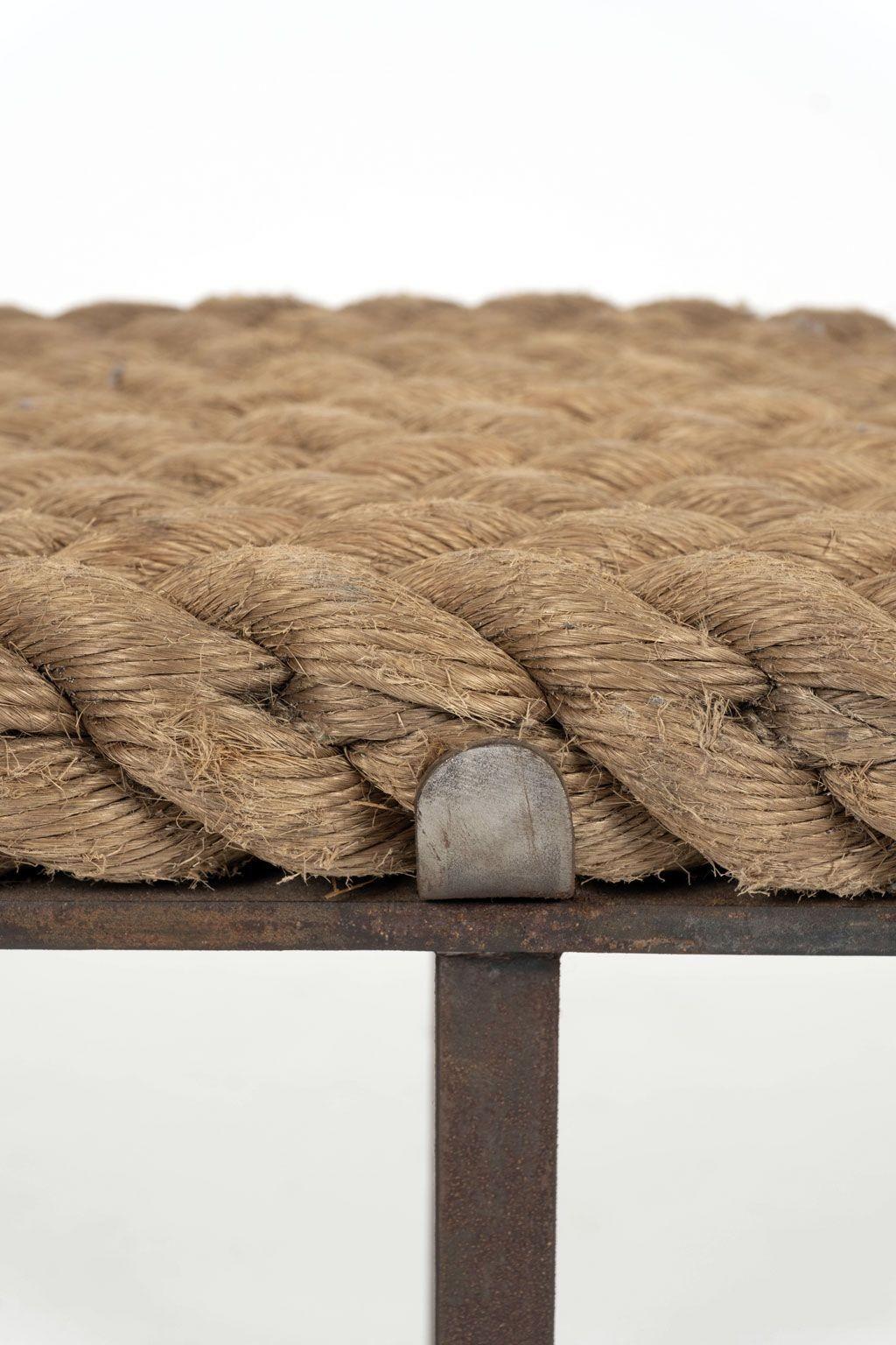 Unique Artisan Steel Bench with Rope Seat (Banc en acier avec siège en corde) Bon état - En vente à Houston, TX