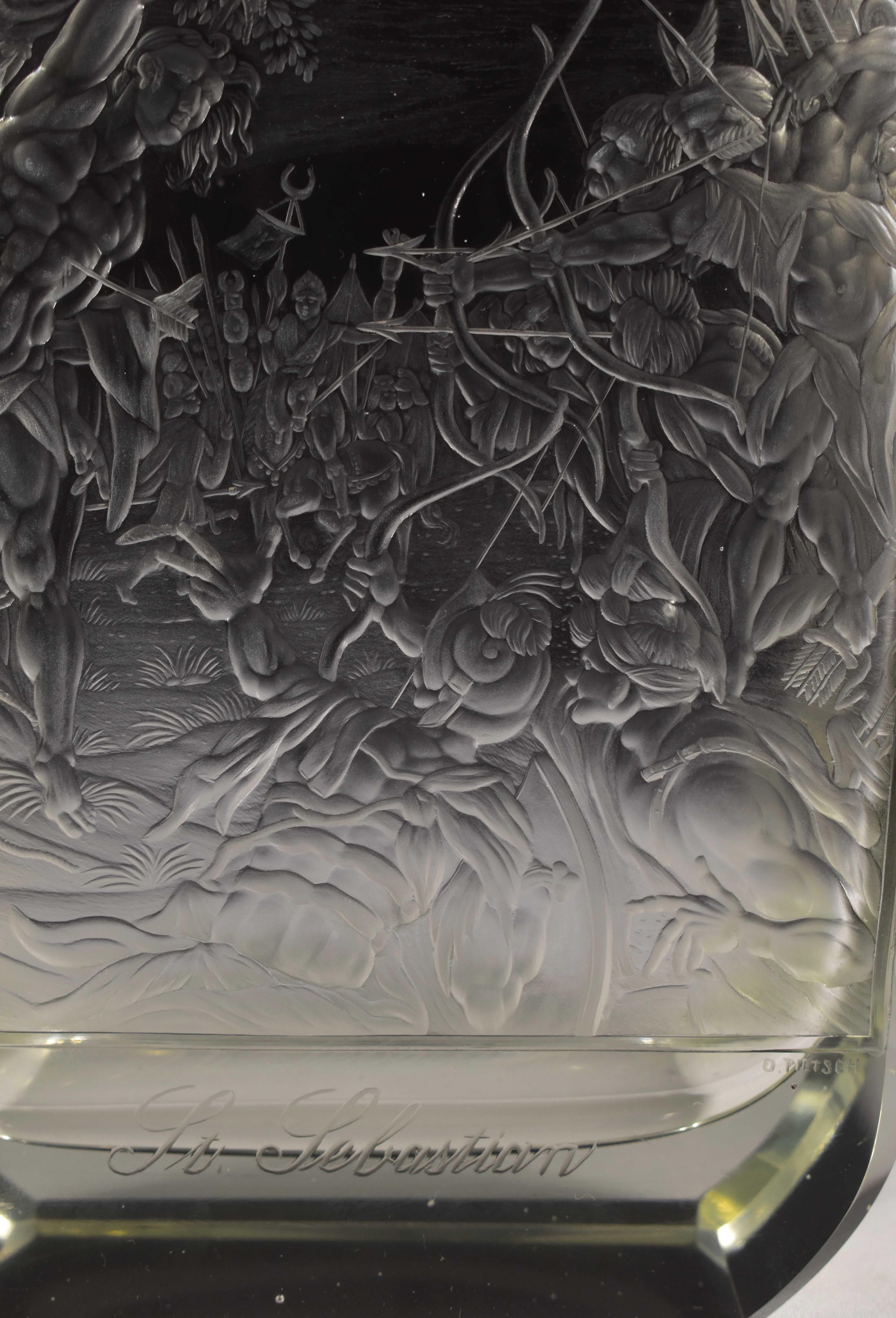 Unique Artistic Engraved Vase Saint Sebastian 'Otto Pietsch' Bohemian Glass For Sale 5