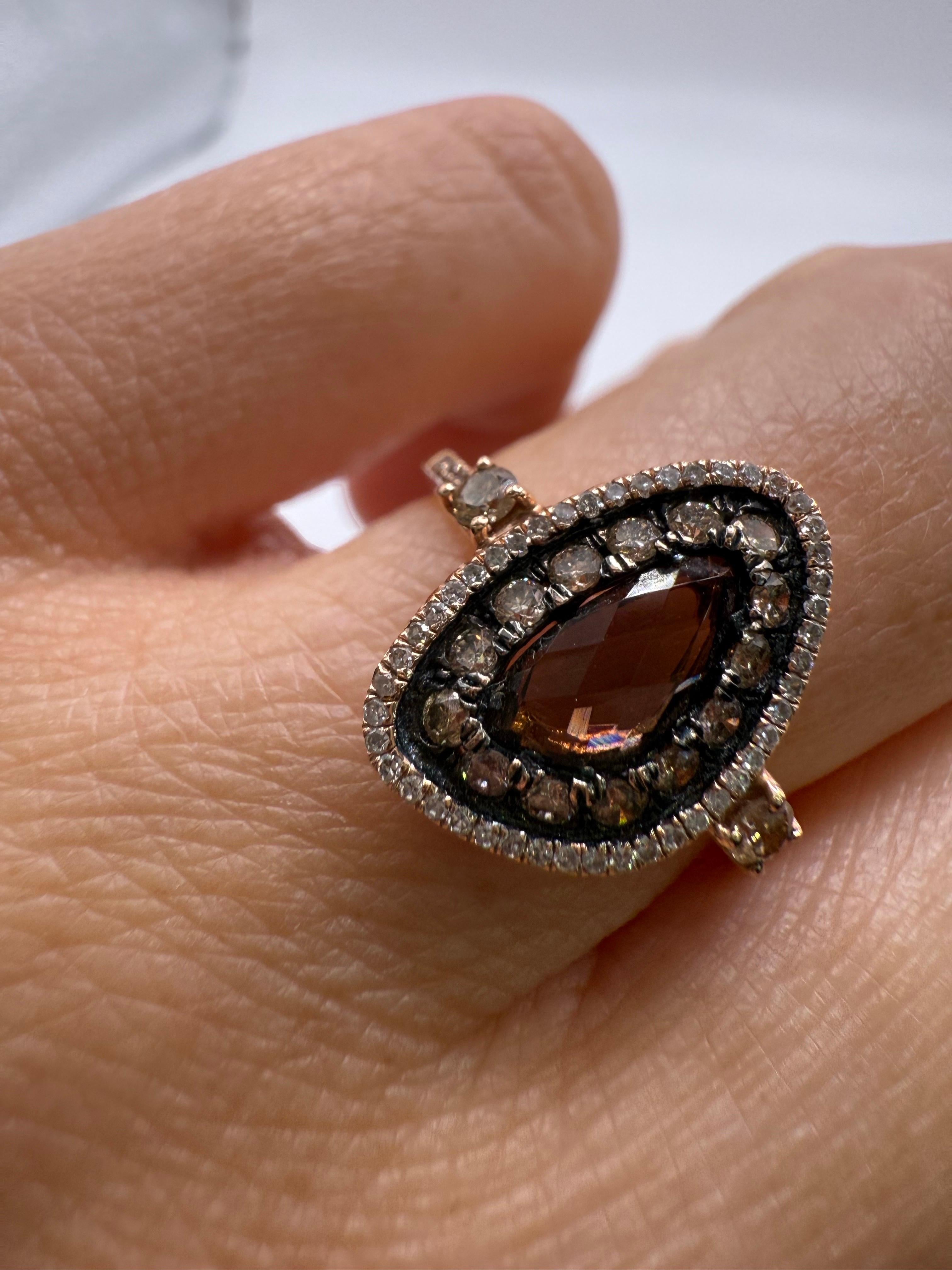 Unique Artistic Smoky Quartz Diamond ring 0.52ct 14KT gold In New Condition For Sale In Boca Raton, FL