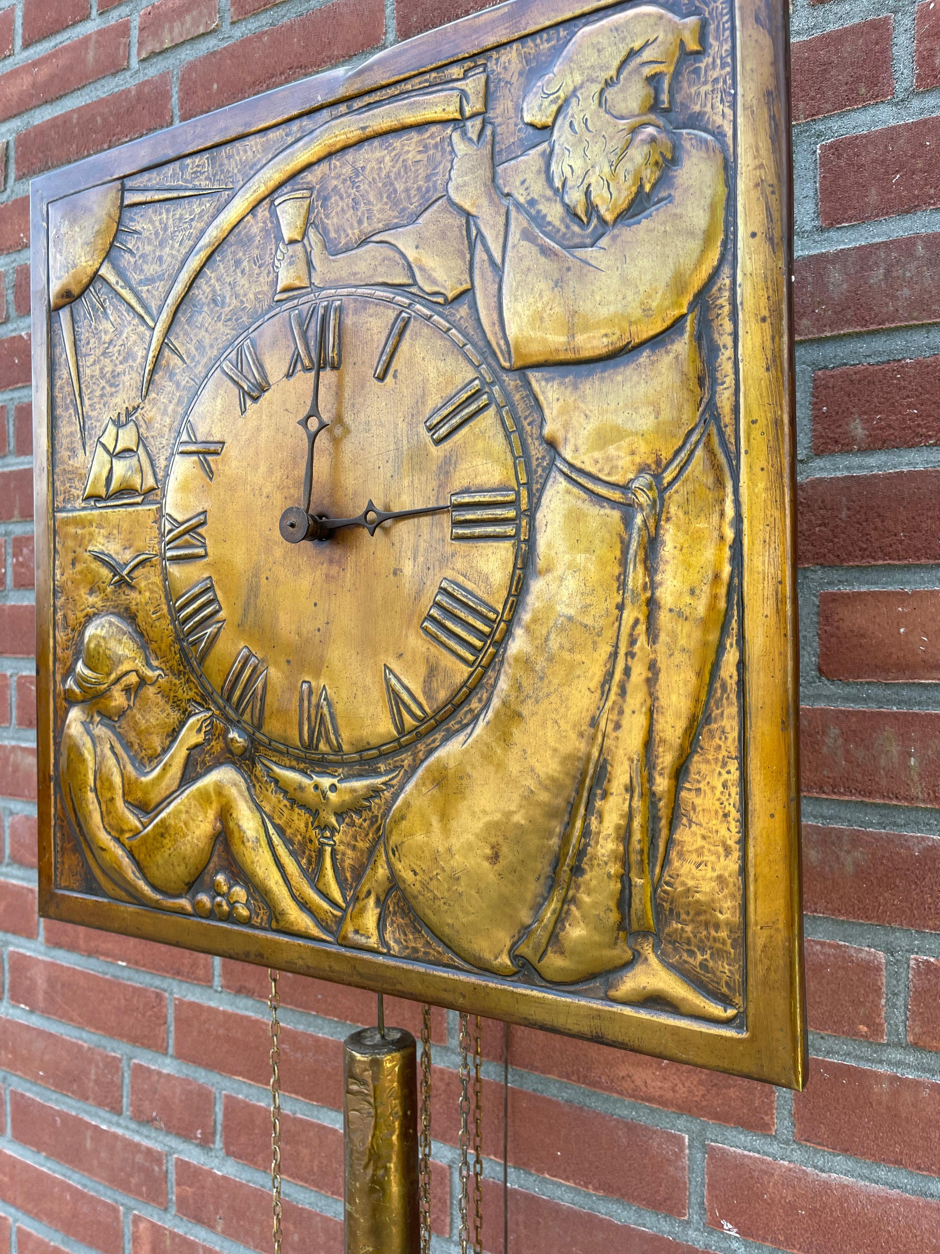 Unique Arts & Crafts Wall Clock with Stunning Front Plaque Depicting Father Time 3