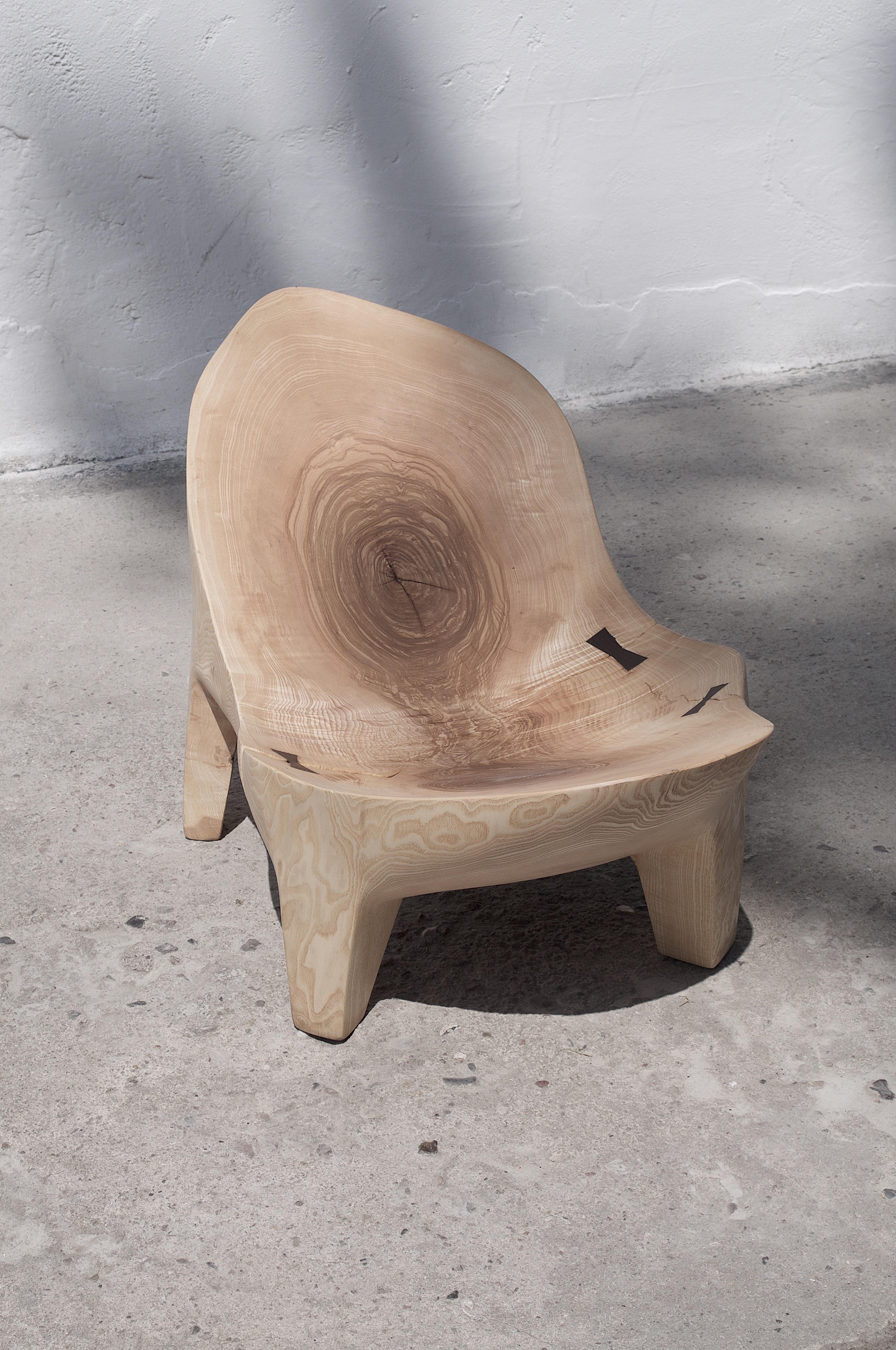 German Unique Ash Sculpted Chair by Jörg Pietschmann