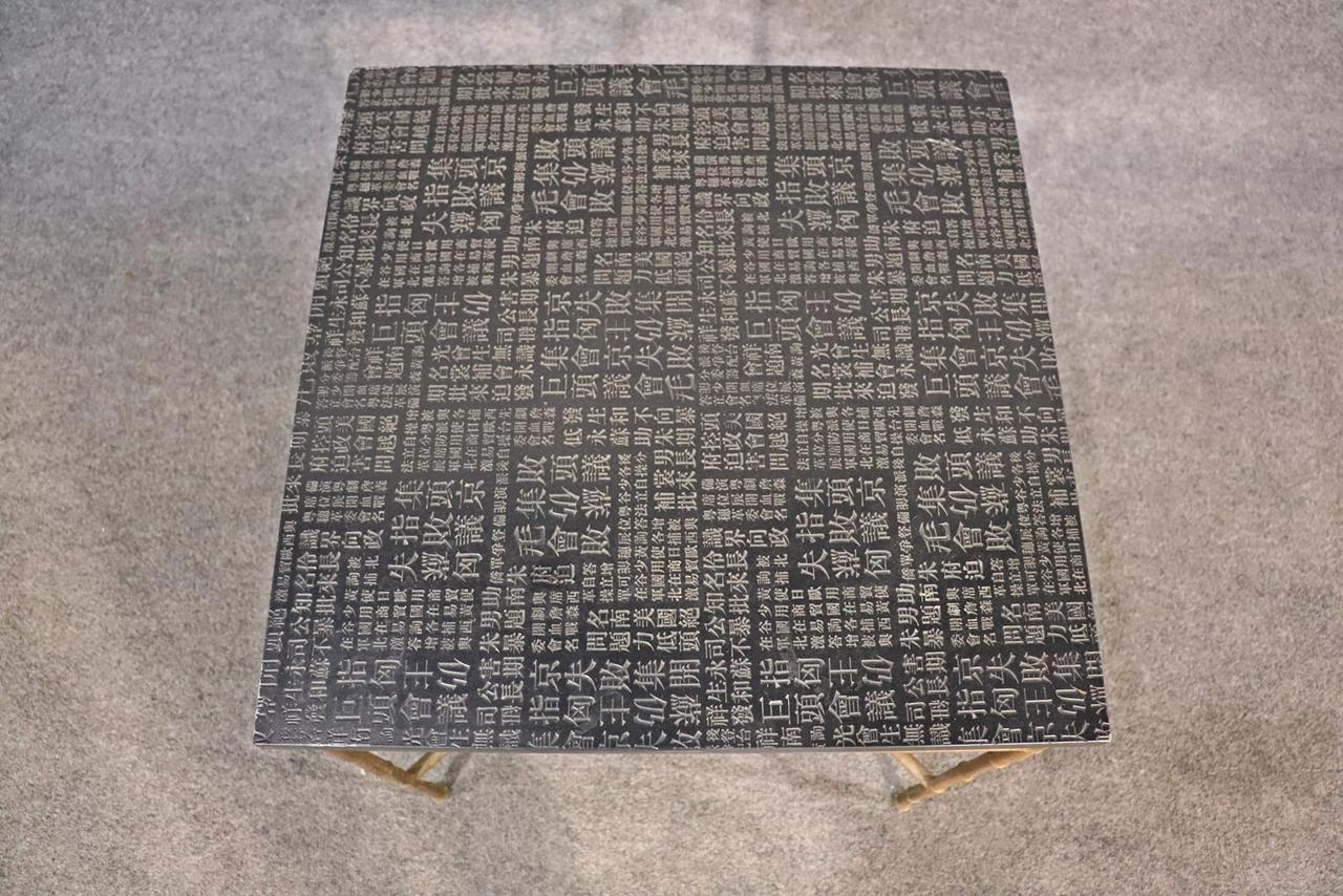 Chinese Export Unique Asian Character Tablet Top Faux Bamboo End Table For Sale