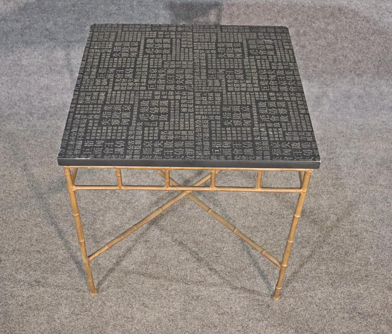 European Unique Asian Character Tablet Top Faux Bamboo End Table For Sale