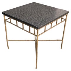 Vintage Unique Asian Character Tablet Top Faux Bamboo End Table